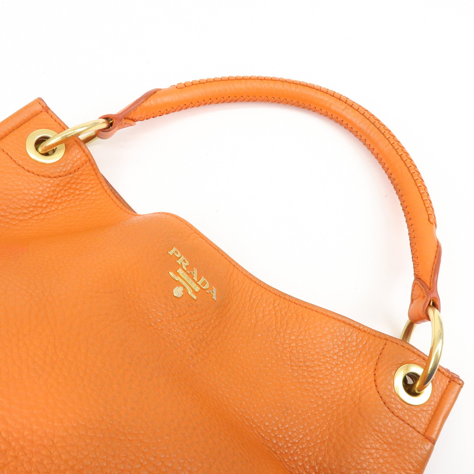 PRADA Logo Leather Shoulder Bag Tote Bag Hand Bag Orange BR4829