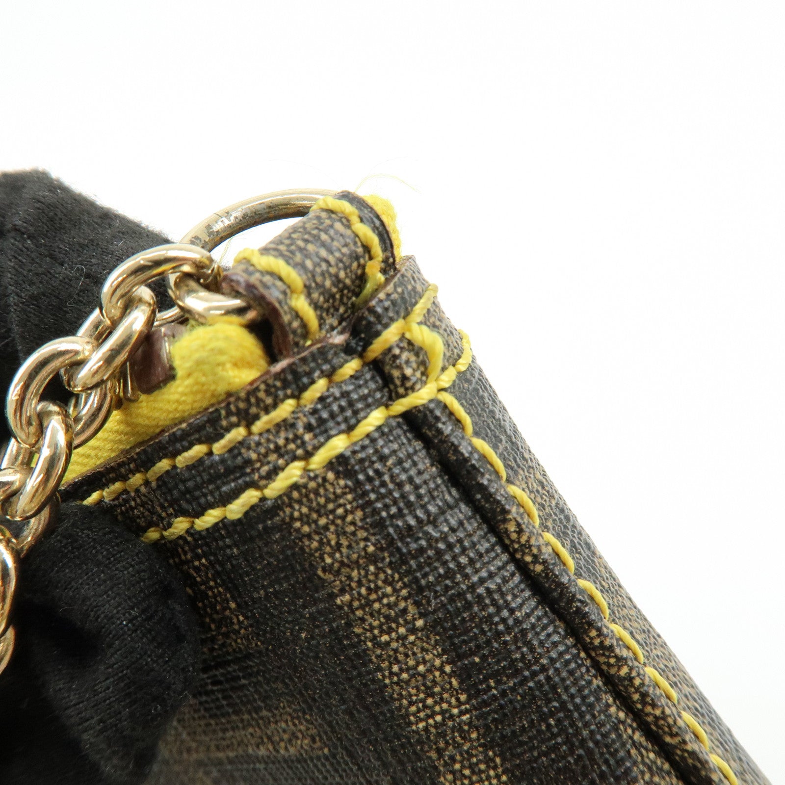 FENDI Zucca Print PVC Chain Accessory Pouch Brown Yellow 8BR592
