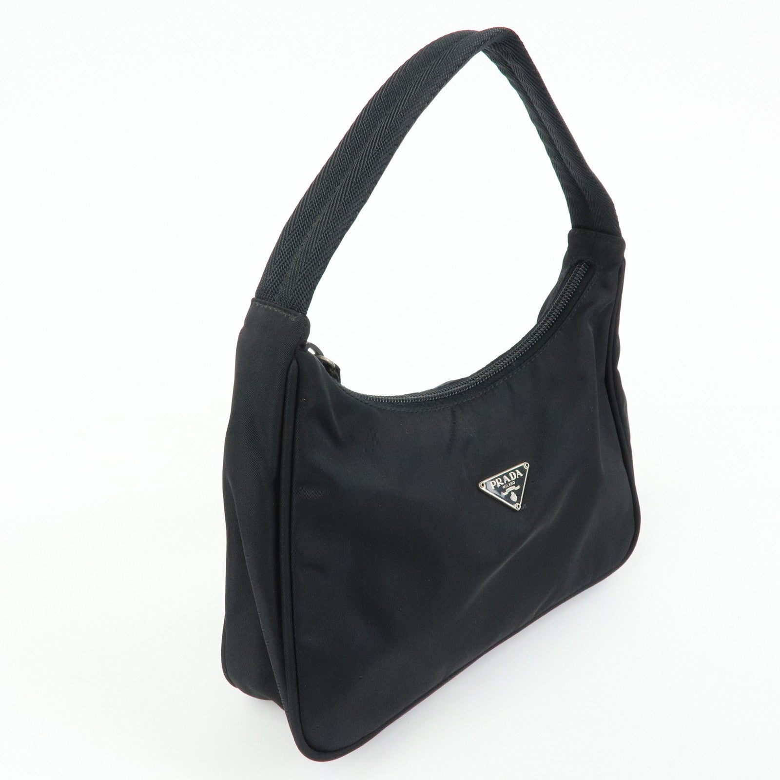 PRADA Triangle Logo Nylon Mini Hand Bag Black