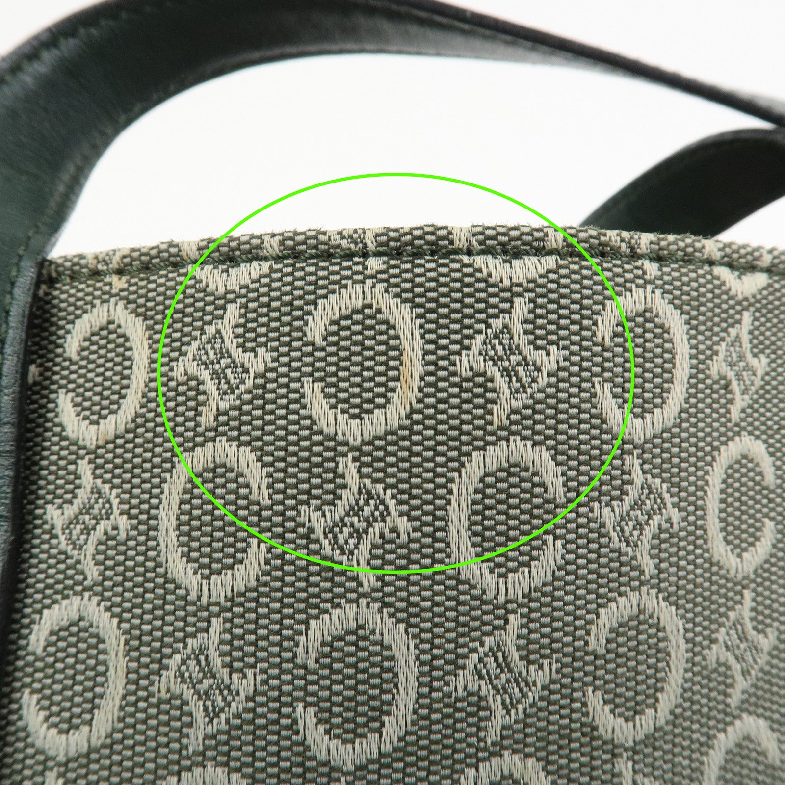 CELINE C Macadam Canvas Leather Tote Bag Shoulder Bag Dark Green