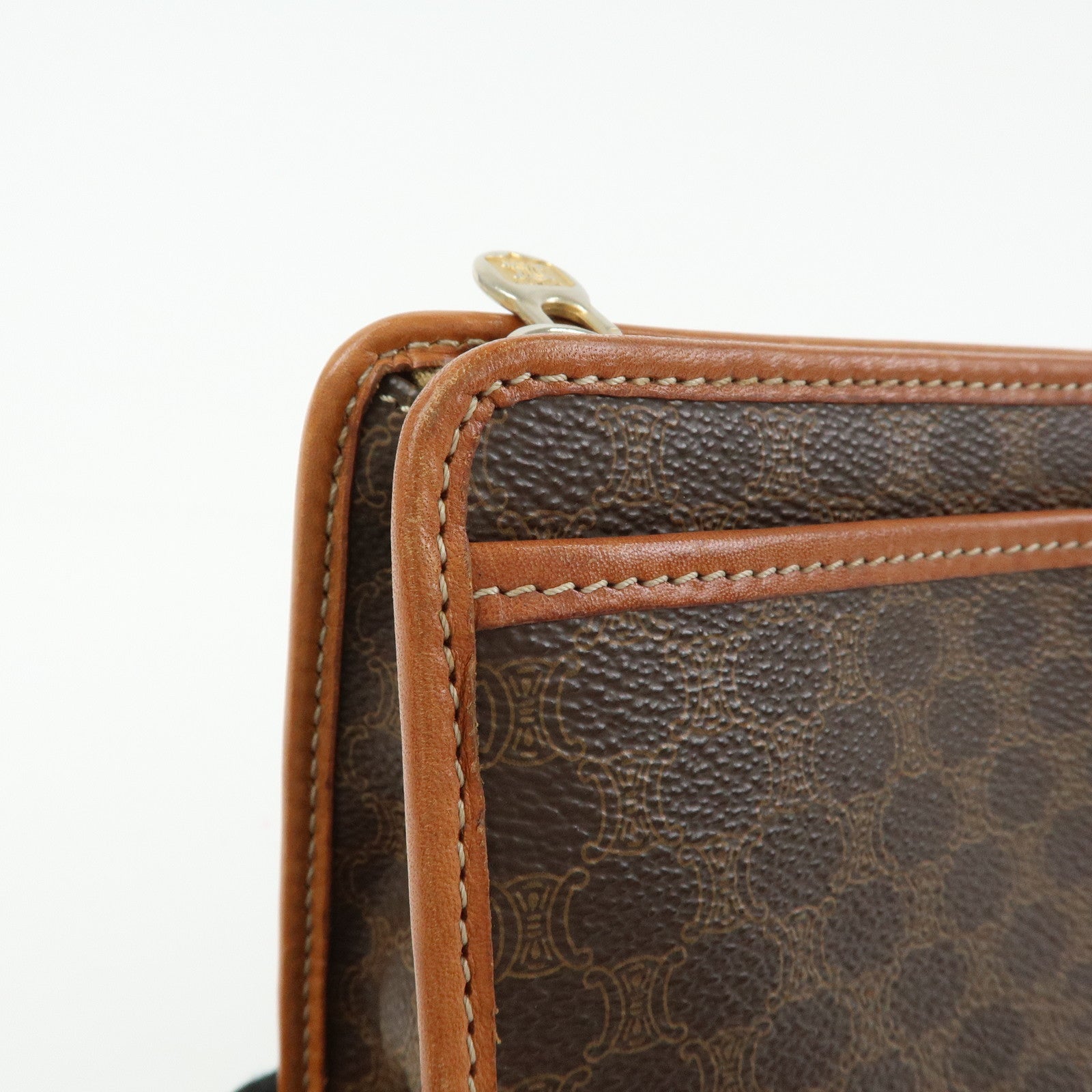 CELINE Macadam PVC Coated Canvas Leather Clutch Bag Pouch Brown