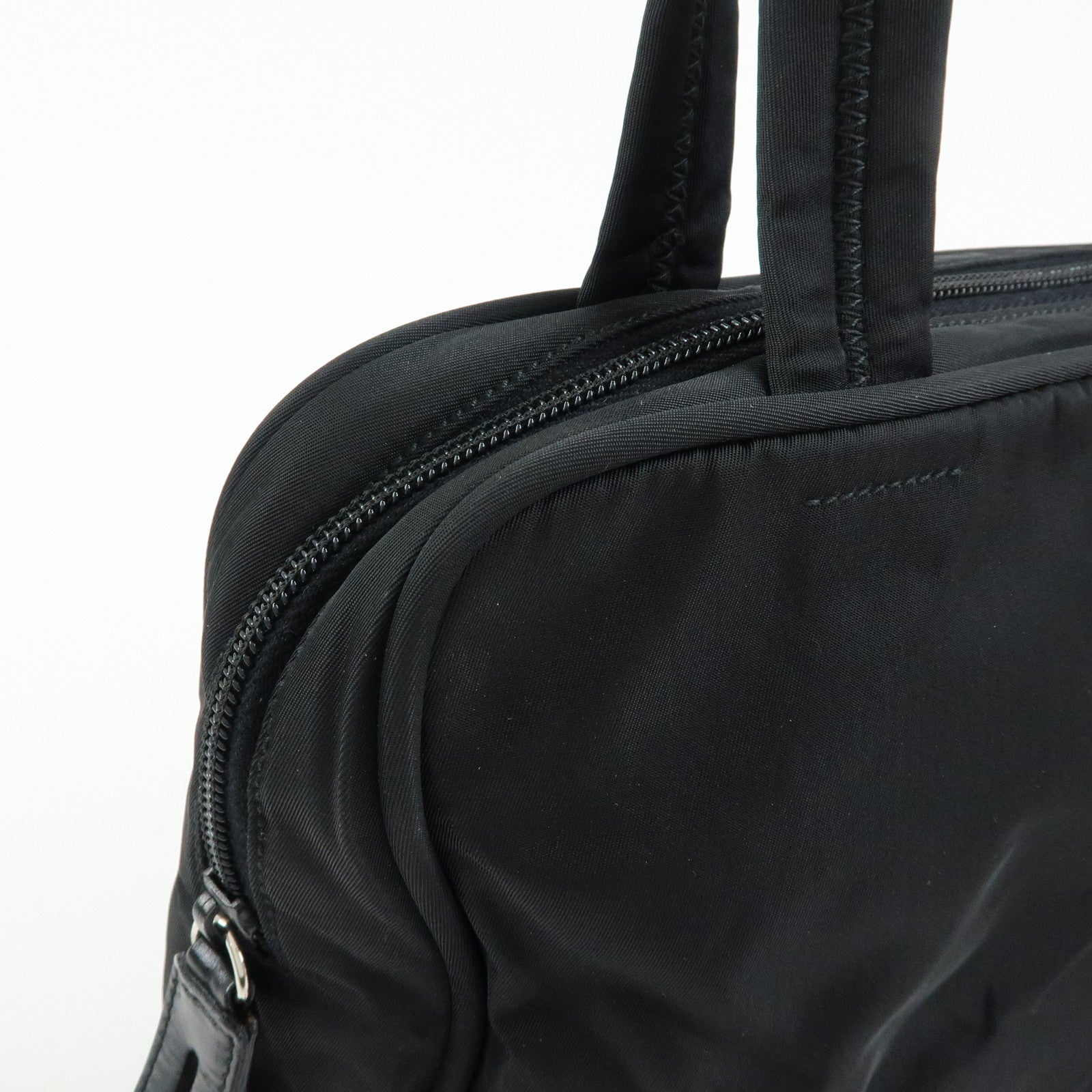 PRADA Triangle Logo Nylon Hand Bag Mini Tote Bag Black B8495