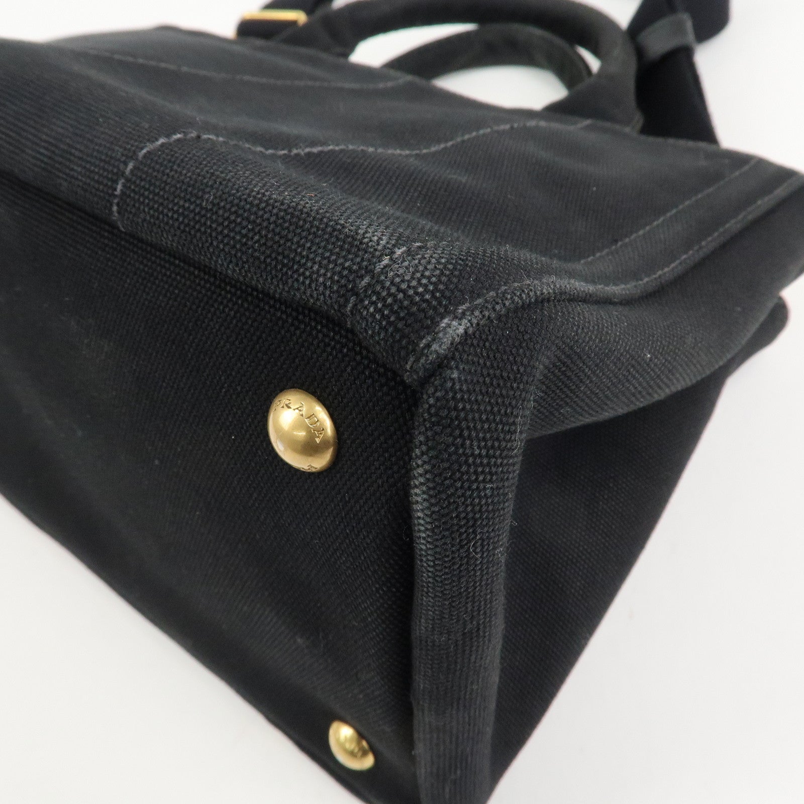 PRADA Canapa Mini Canvas 2Way Hand Bag Tote Bag Black 1BG439 Used