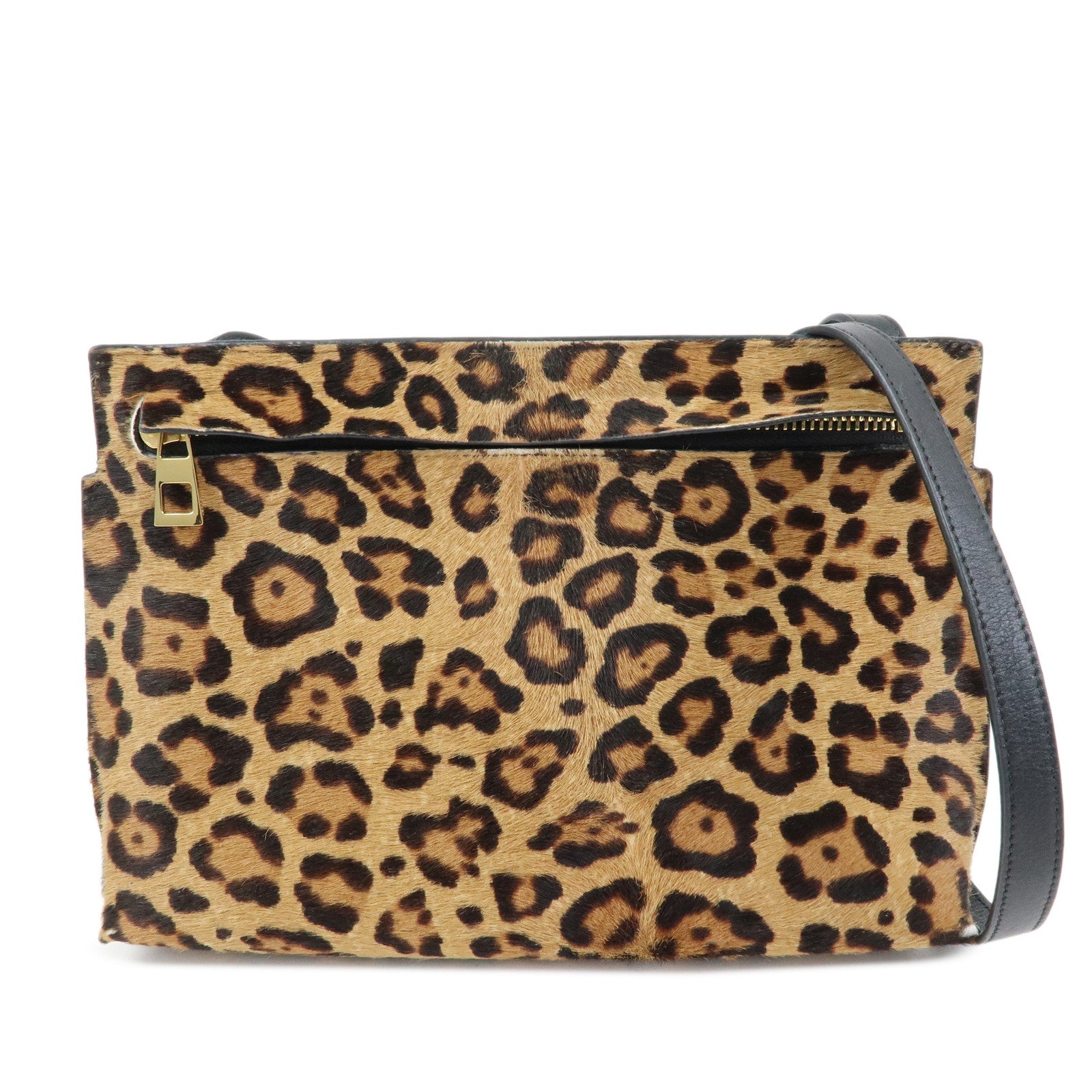 LOEWE Unborn Calf Leather Shoulder Bag Leopard Brown Black