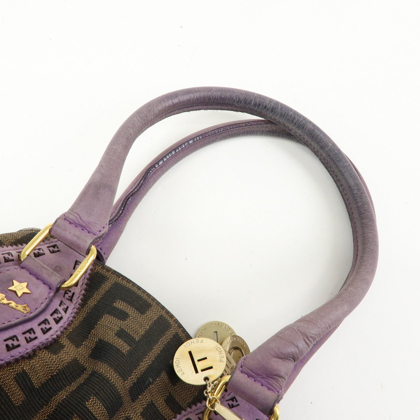 FENDI Ethnico Zucca Canvas Leather Shoulder Bag Brown Purple 8BN157