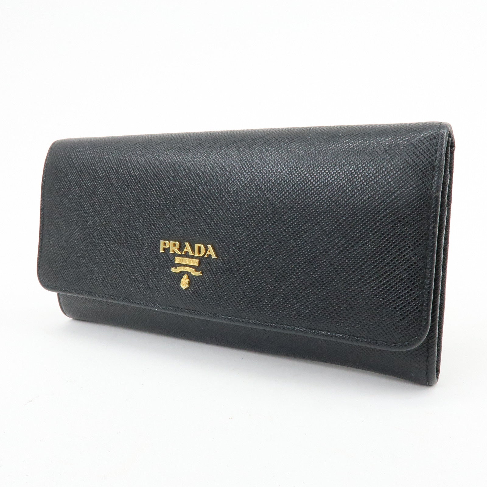 PRADA Saffiano Leather Flap Bi-Fold Long Wallet Black 1MH132