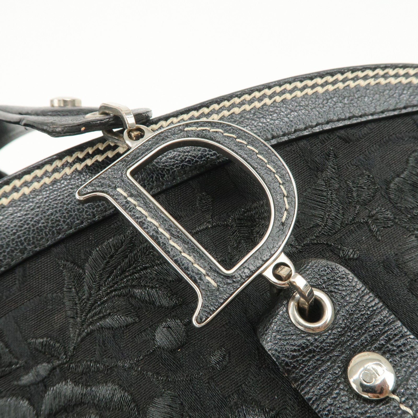 Christian Dior Trotter CD Logo Canvas Leather Hand Bag Black