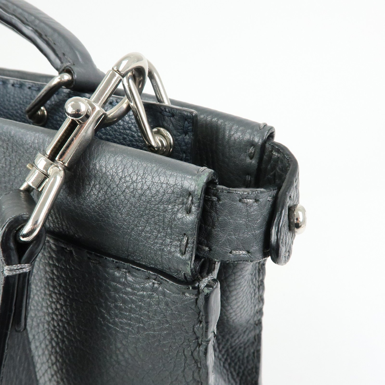 FENDI Selleria Peekaboo Leather 2Way Bag Hand Bag Gray 7VA406