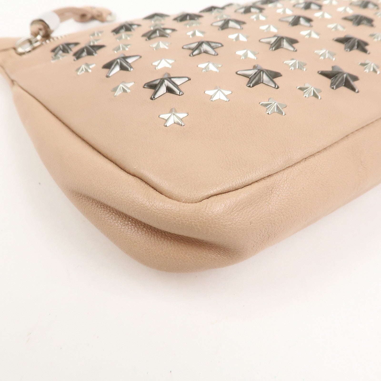 JIMMY CHOO Studs Leather Clutch Bag Hand Bag Pink Beige