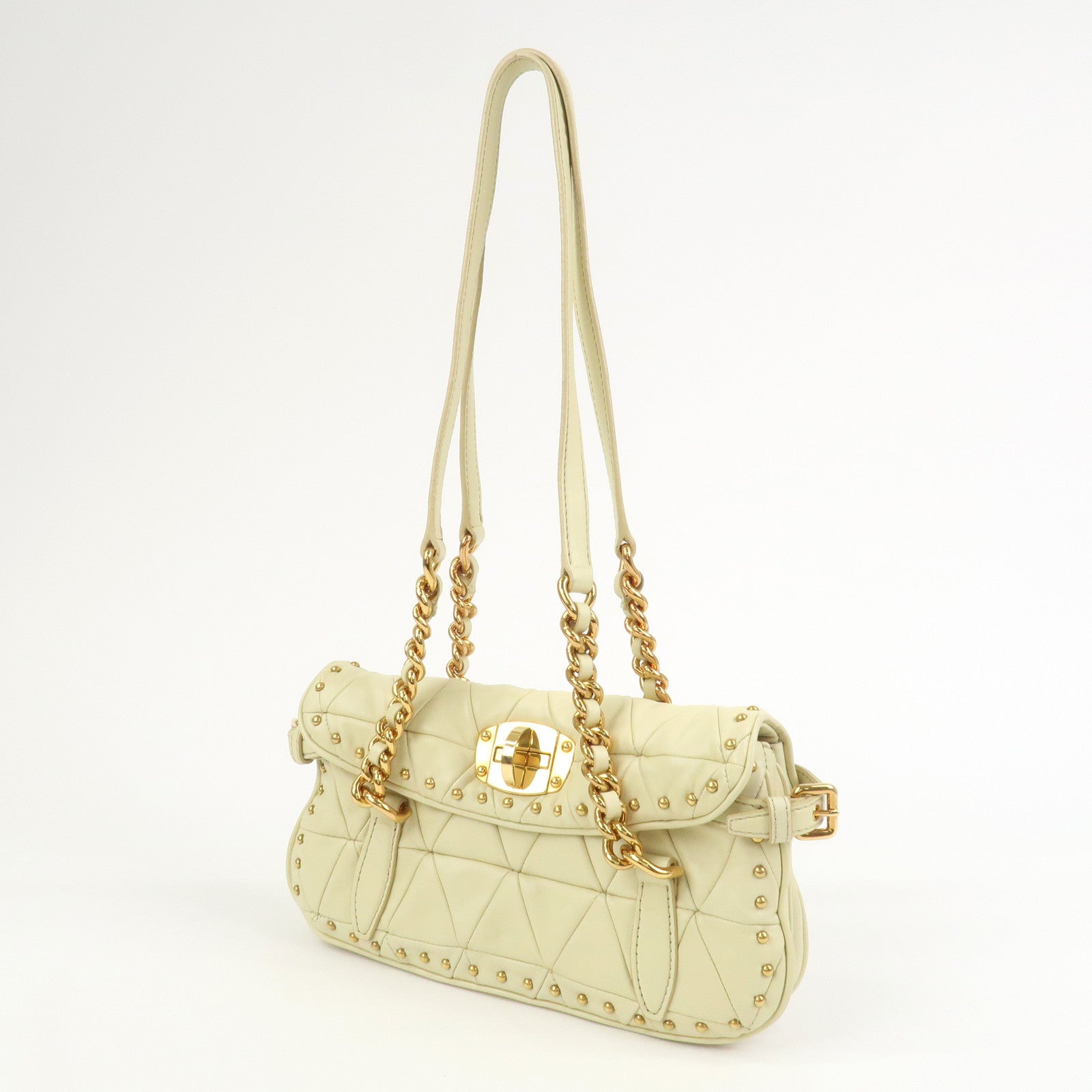 MIU MIU Logo Leather Shoulder Bag Hand Bag Cream
