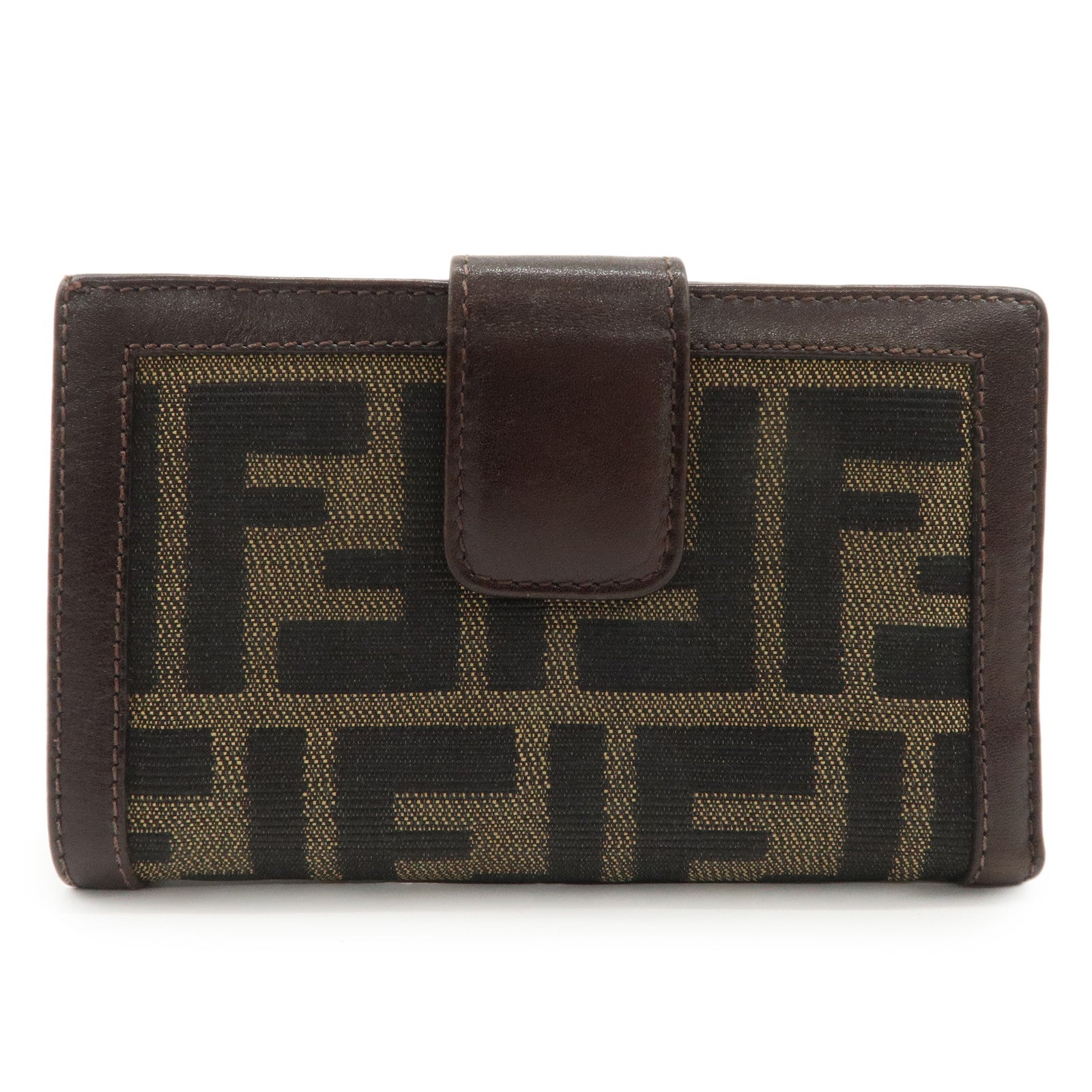 FENDI Zucca Canvas Leather Bi-Fold Compact Wallet Beige Brown 01692