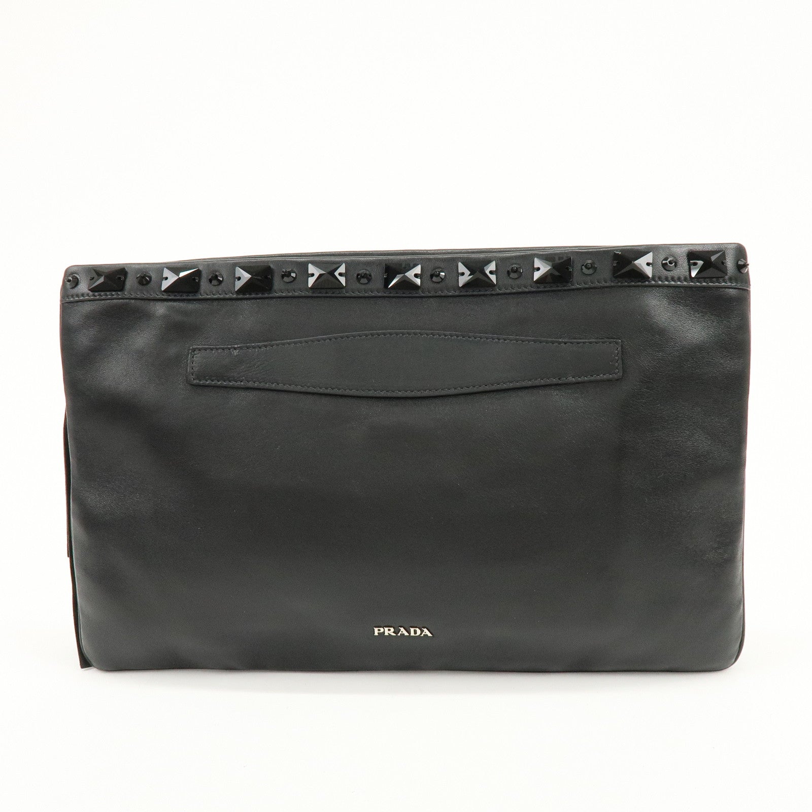 PRADA Canvas Leather Fringe Bijoux Clutch Bag Pouch Black
