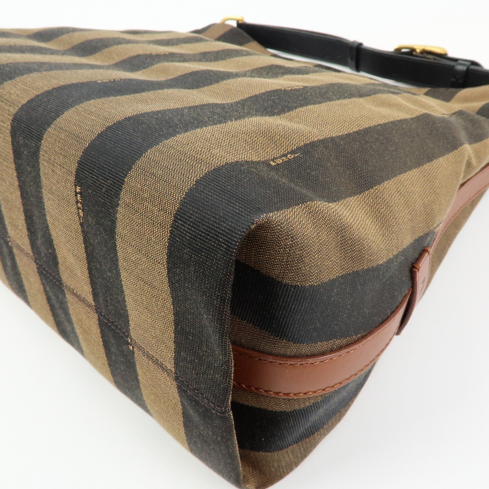 FENDI Pequin Canvas Leather Shoulder Bag Brown Black 8BR653