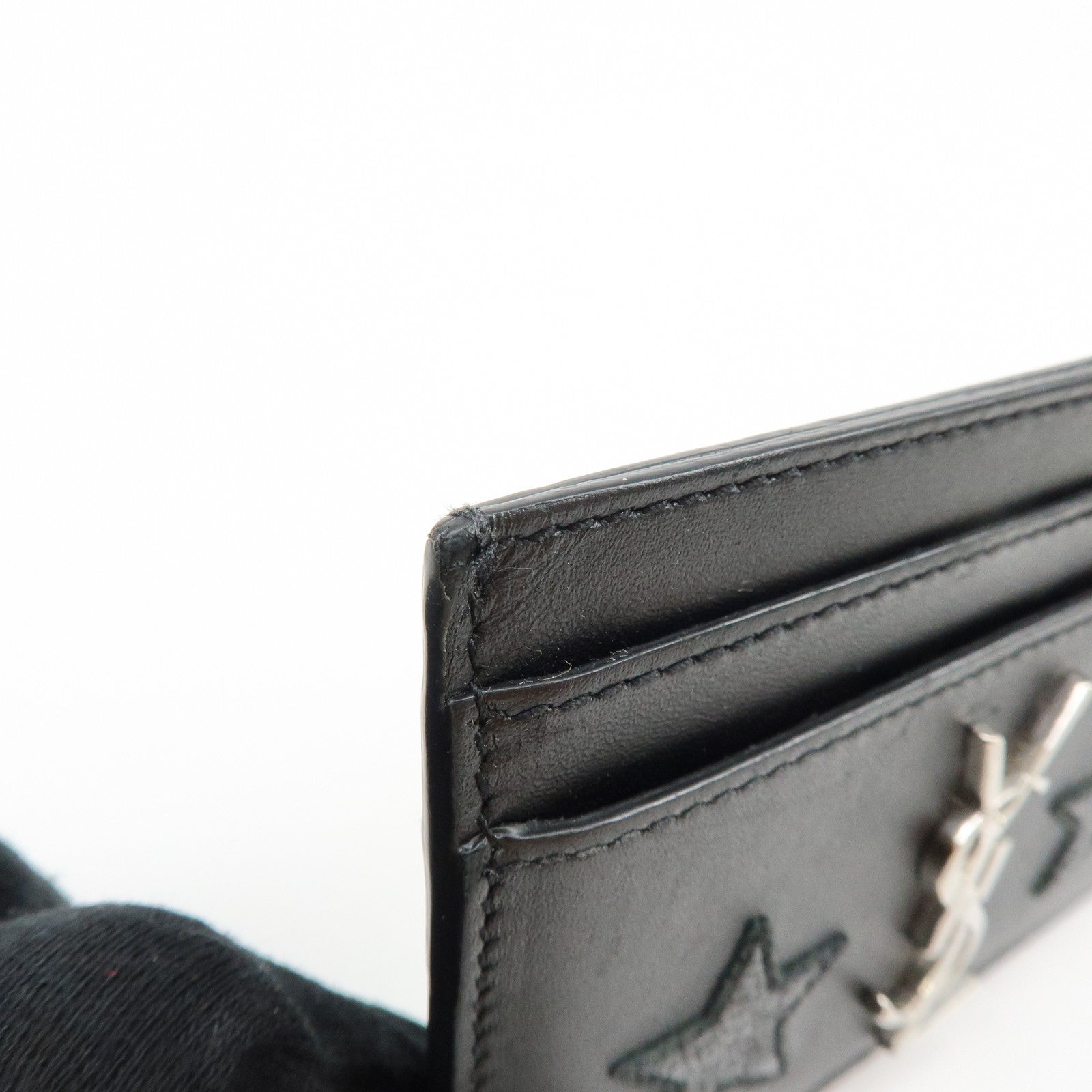 SAINT LAURENT PARIS Cassandra Leather Card Case Star Black 447876
