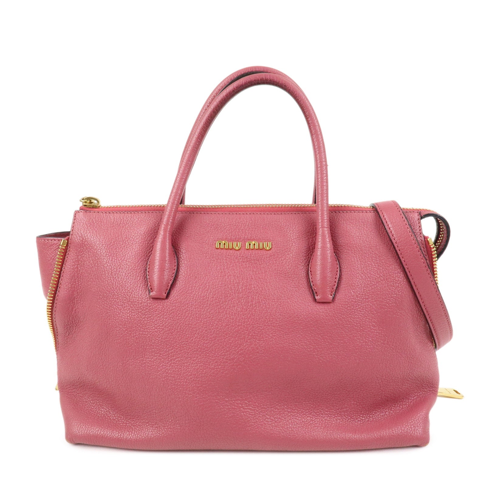 MIU MIU Logo Madras Leather 2WAY Bag Hand Bag Shoulder Bag RN1016