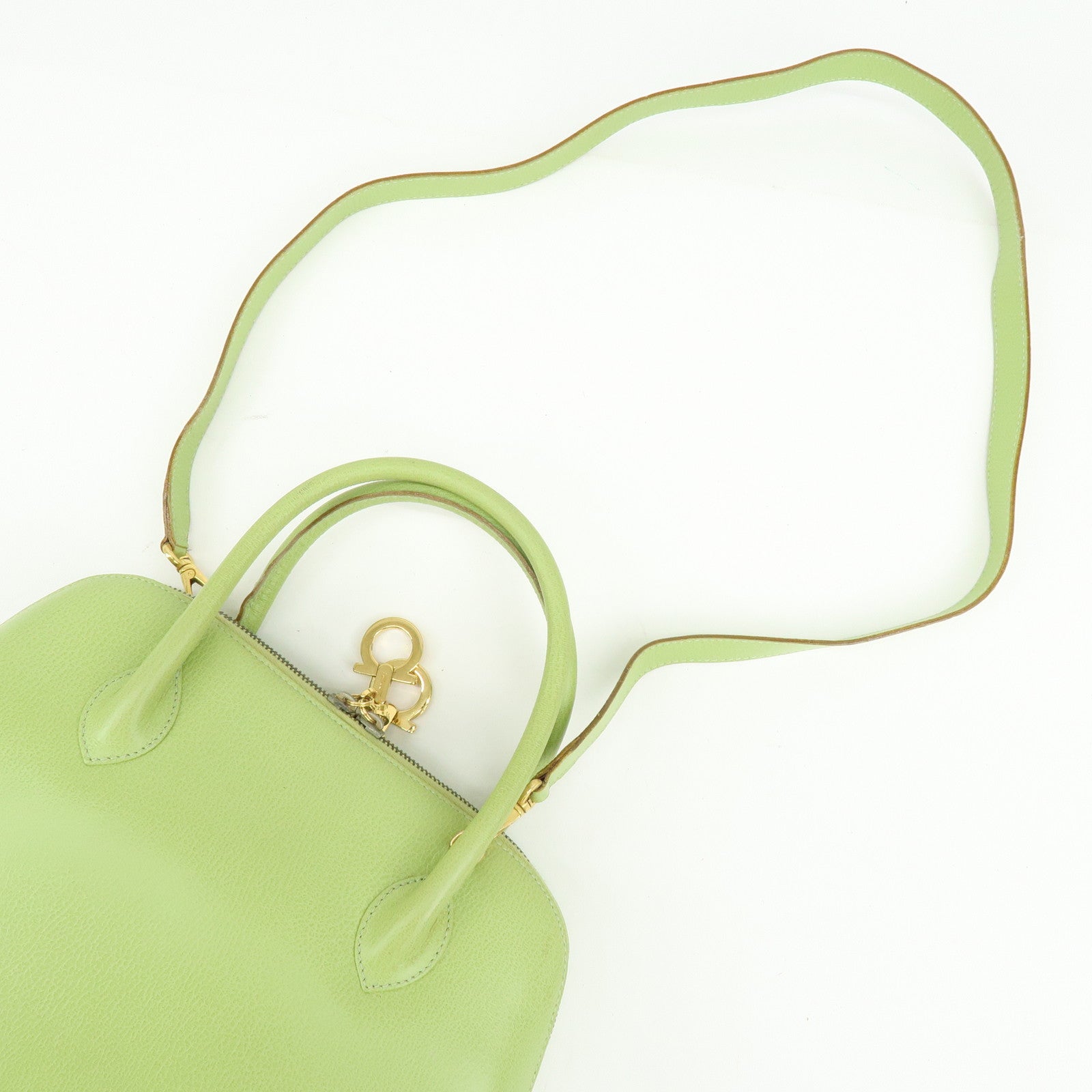 Ferragamo Gancini Leather 2Way Bag Hand Shoulder Bag Light Green