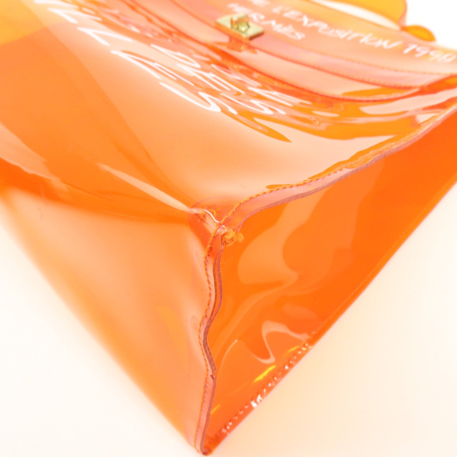 HERMES Kelly Vinyl Hand Bag SOUVENIR DE L'EXPOSITION Orange
