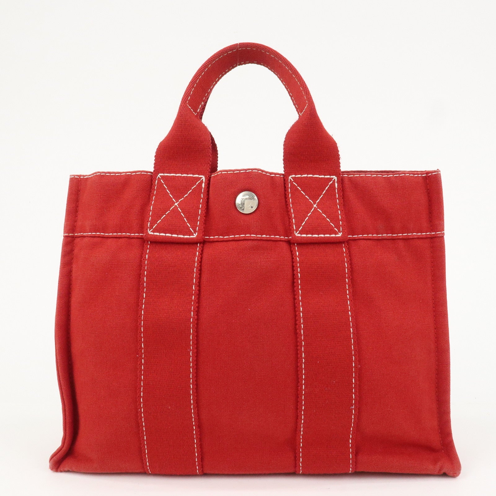 HERMES Deauville PM Canvas Tote Bag Hand Bag Red