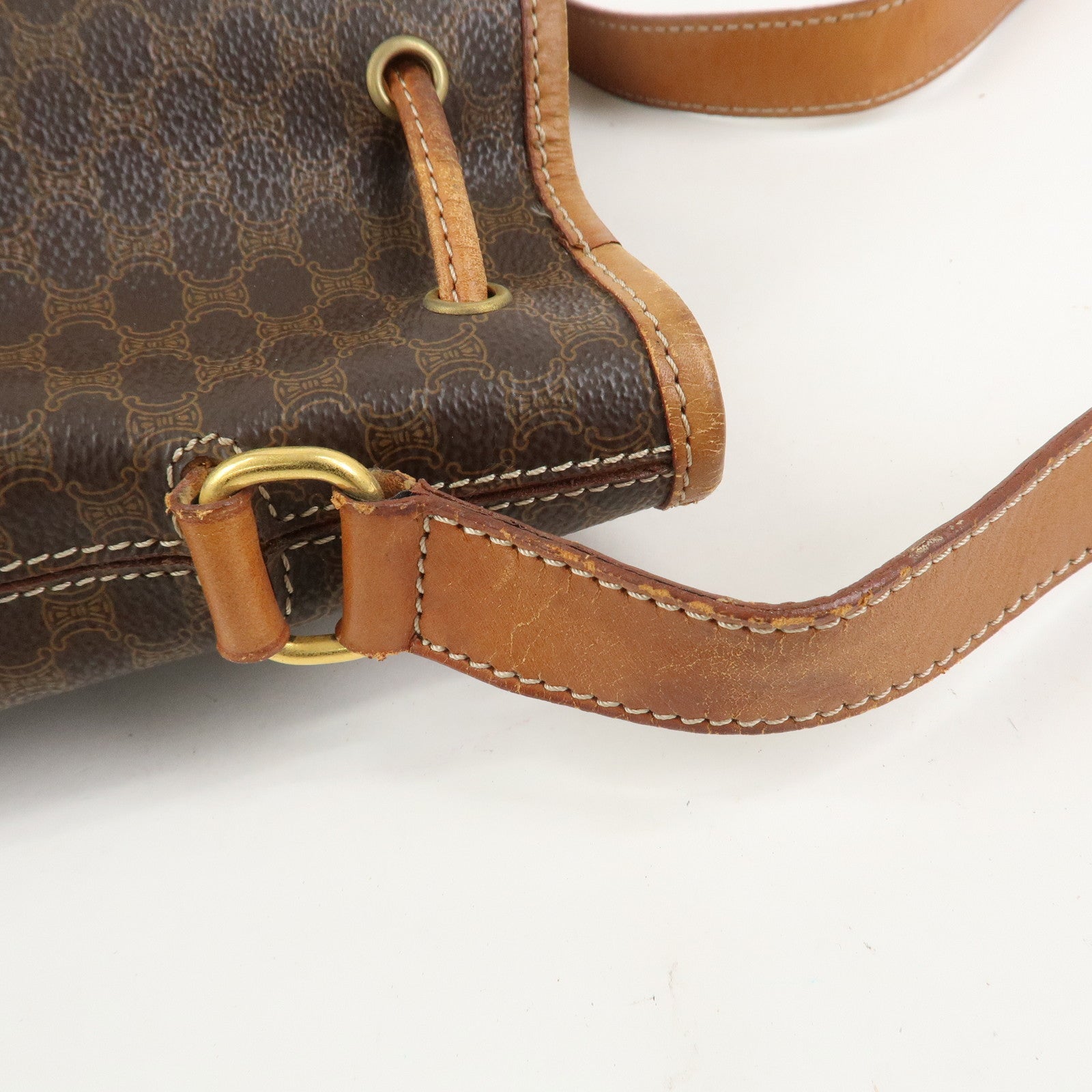 CELINE Macadam PVC Canvas Leather Shoulder Bag Crossbody Bag Brown