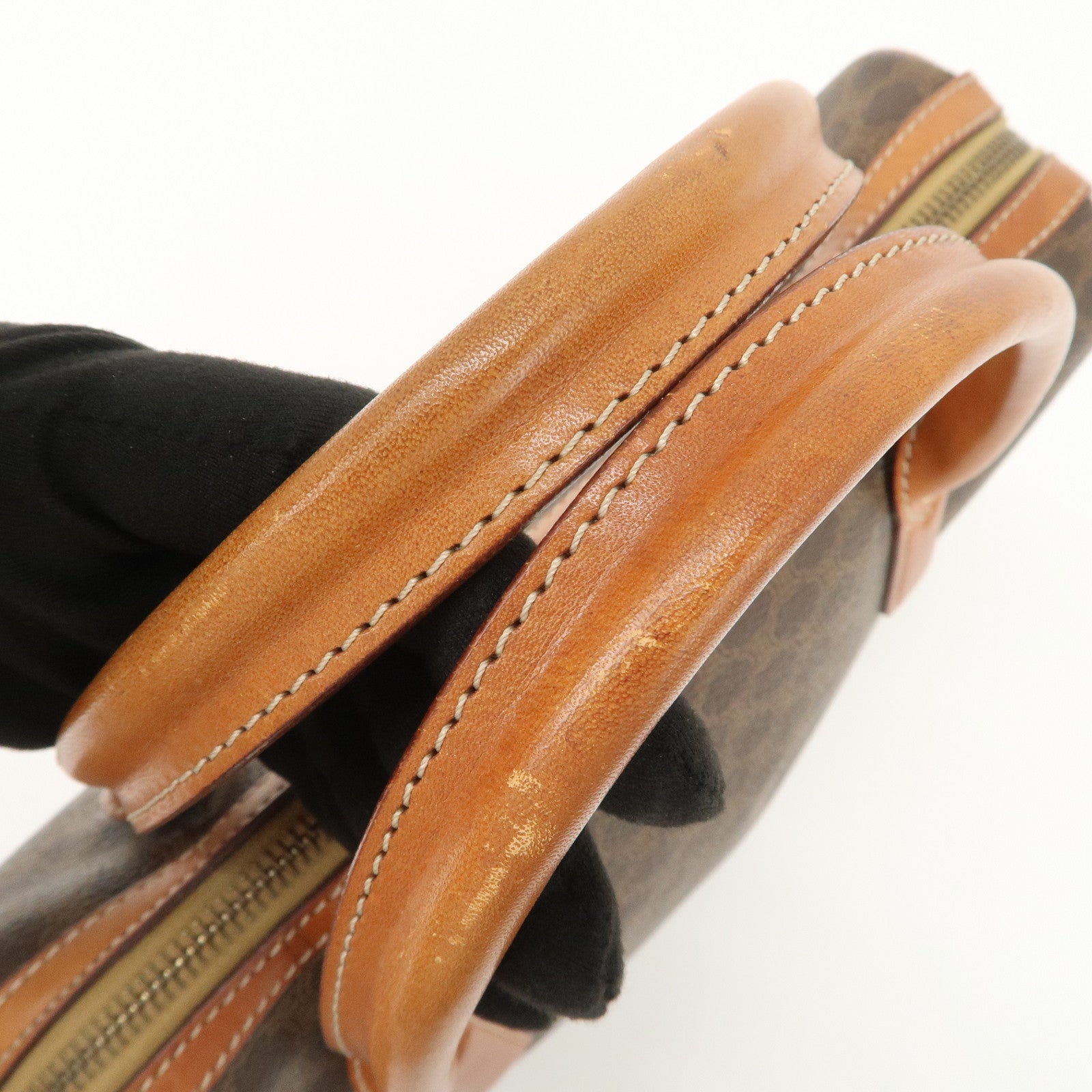CELINE Macadam PVC Leather Hand Bag Brown Gold HDW