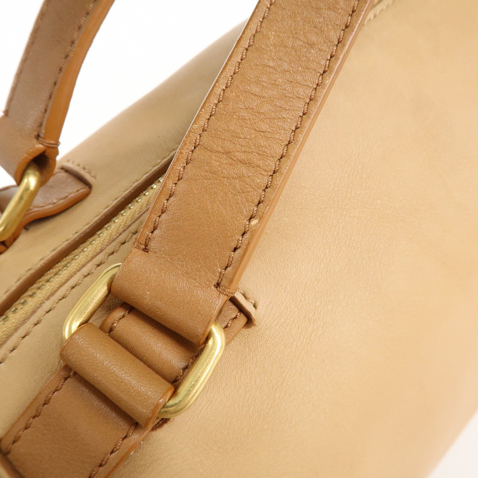 CELINE Leather 2Way Boston Bag Shoulder Bag Beige Brown Used