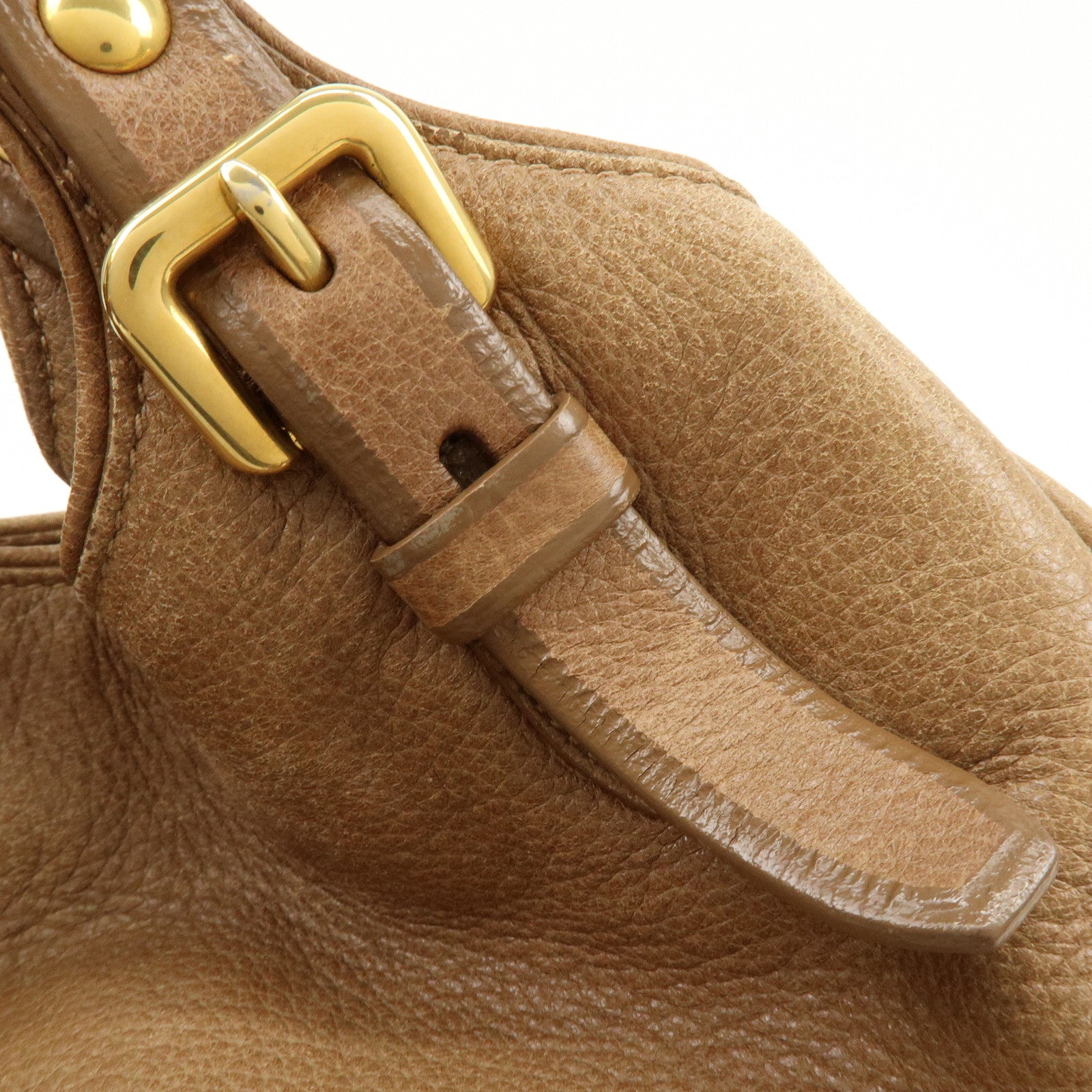 PRADA Leather Shoulder Bag Hand Bag Light Brown