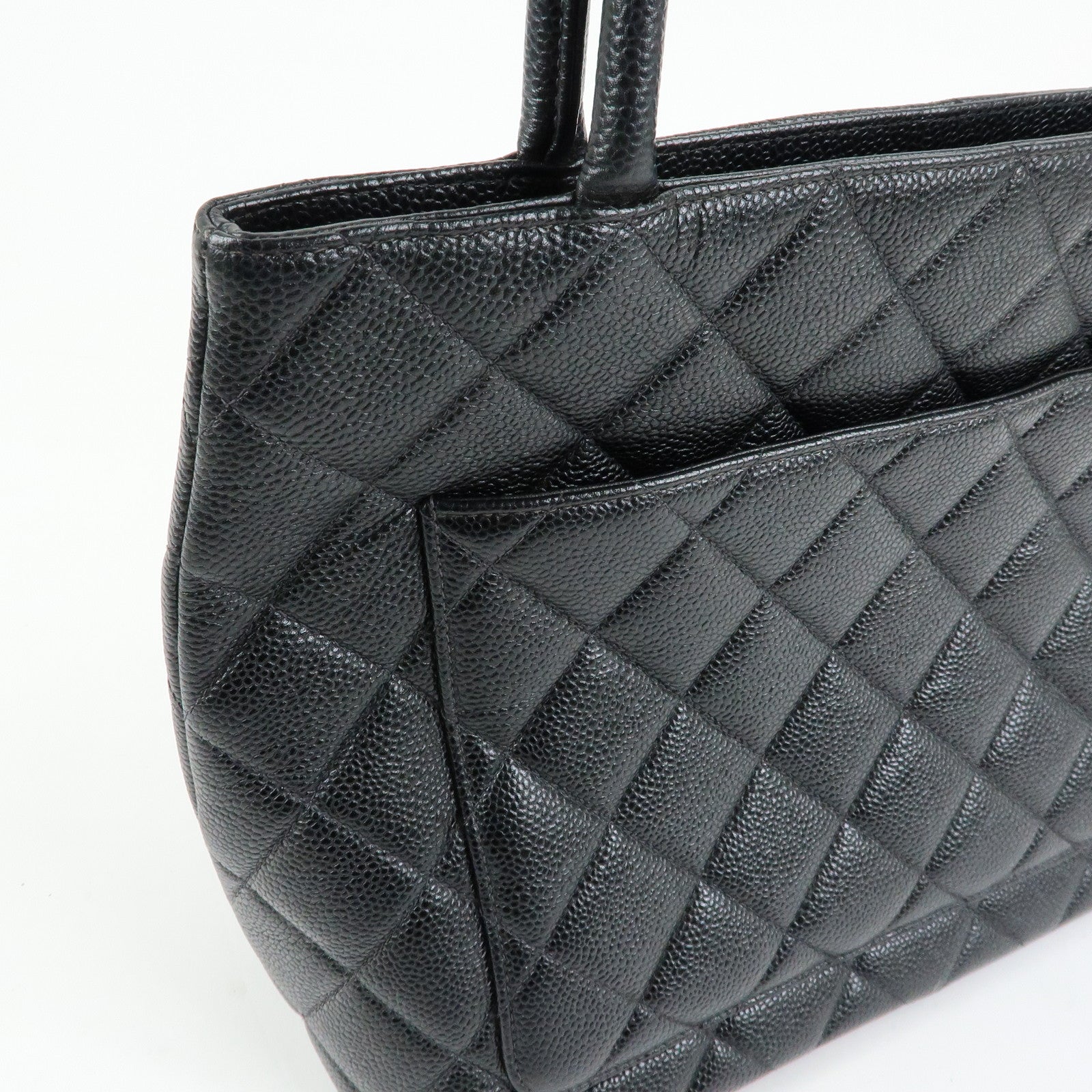 CHANEL Matelasse COCO Mark Cavairskin Medallion Hand Bag A01804