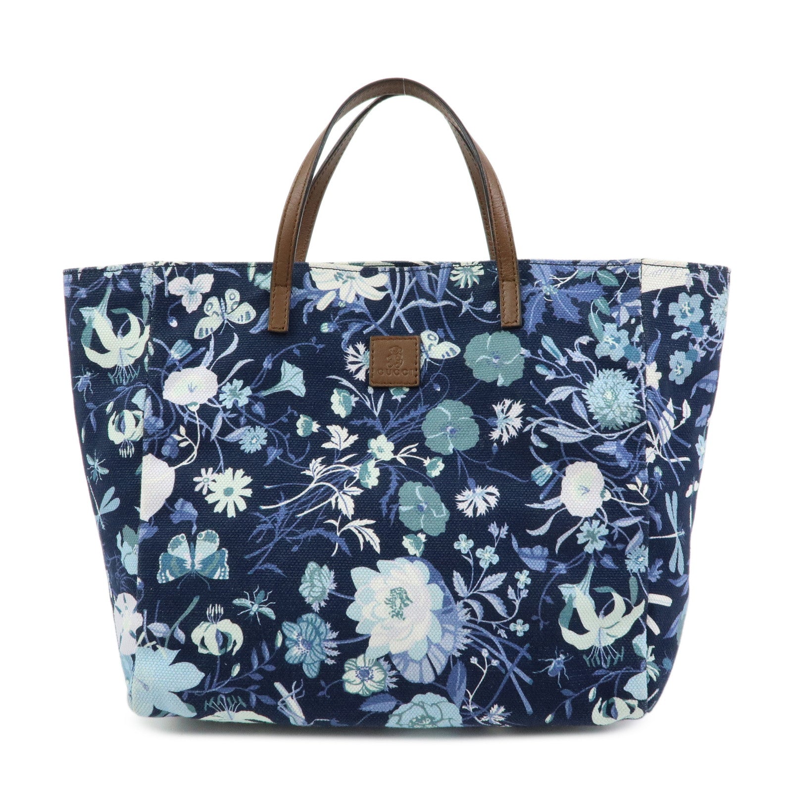 GUCCI Children's Canvas Leather Tote Bag Hand Bag Flower 284721
