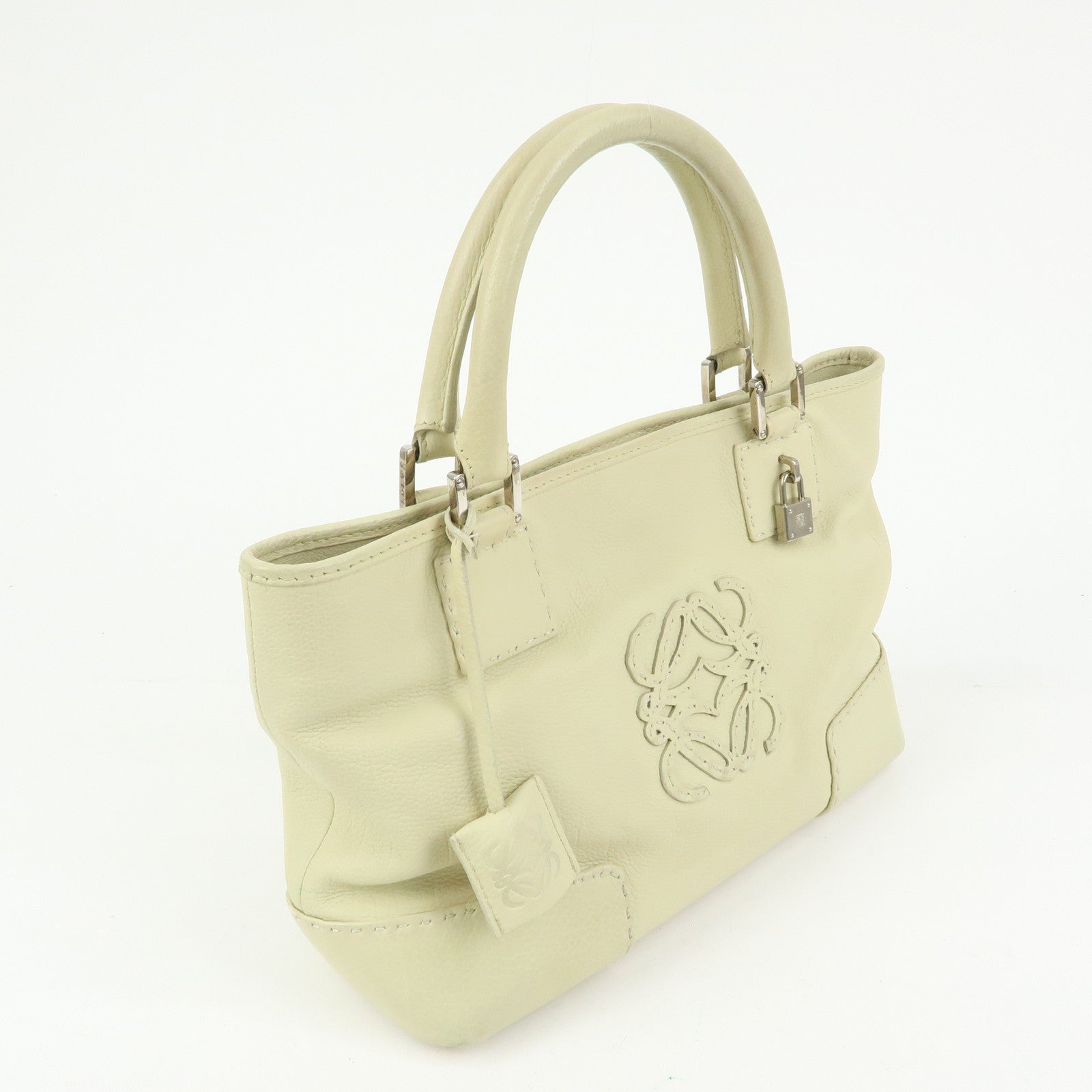 LOEWE Anagram Leather Tote Bag Hand Bag Ivory