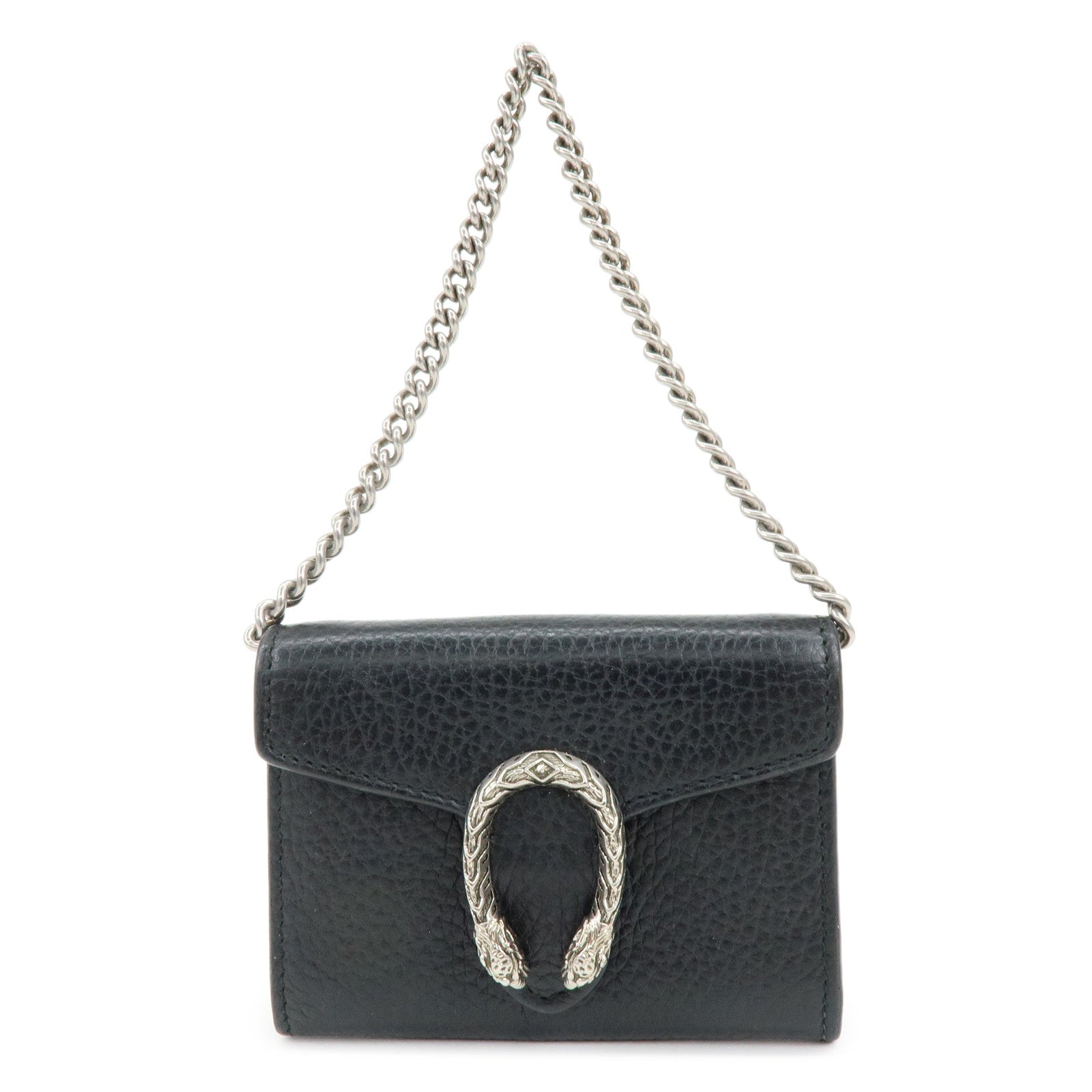 GUCCI Dionysus Leather Chain Compact Wallet Coin Case Black 574930
