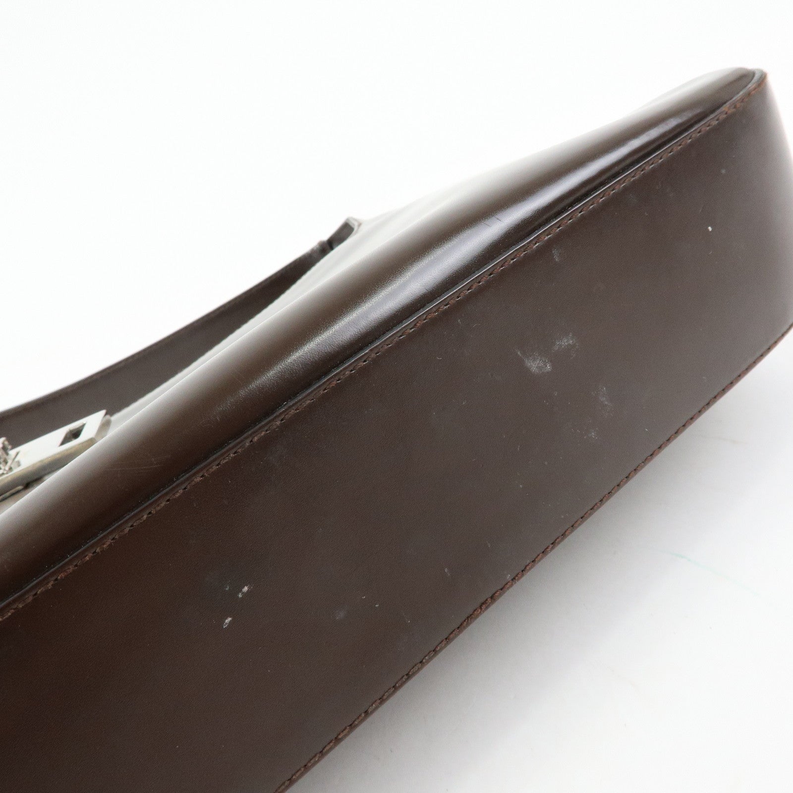 Ferragamo Gancini Leather Shoulder Bag Hand Bag Dark Brown