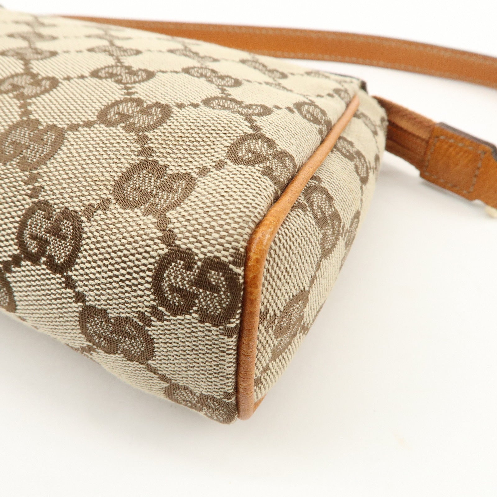 GUCCI Abbey GG Canvas Leather Hand Bag Pouch Beige Brown 145750