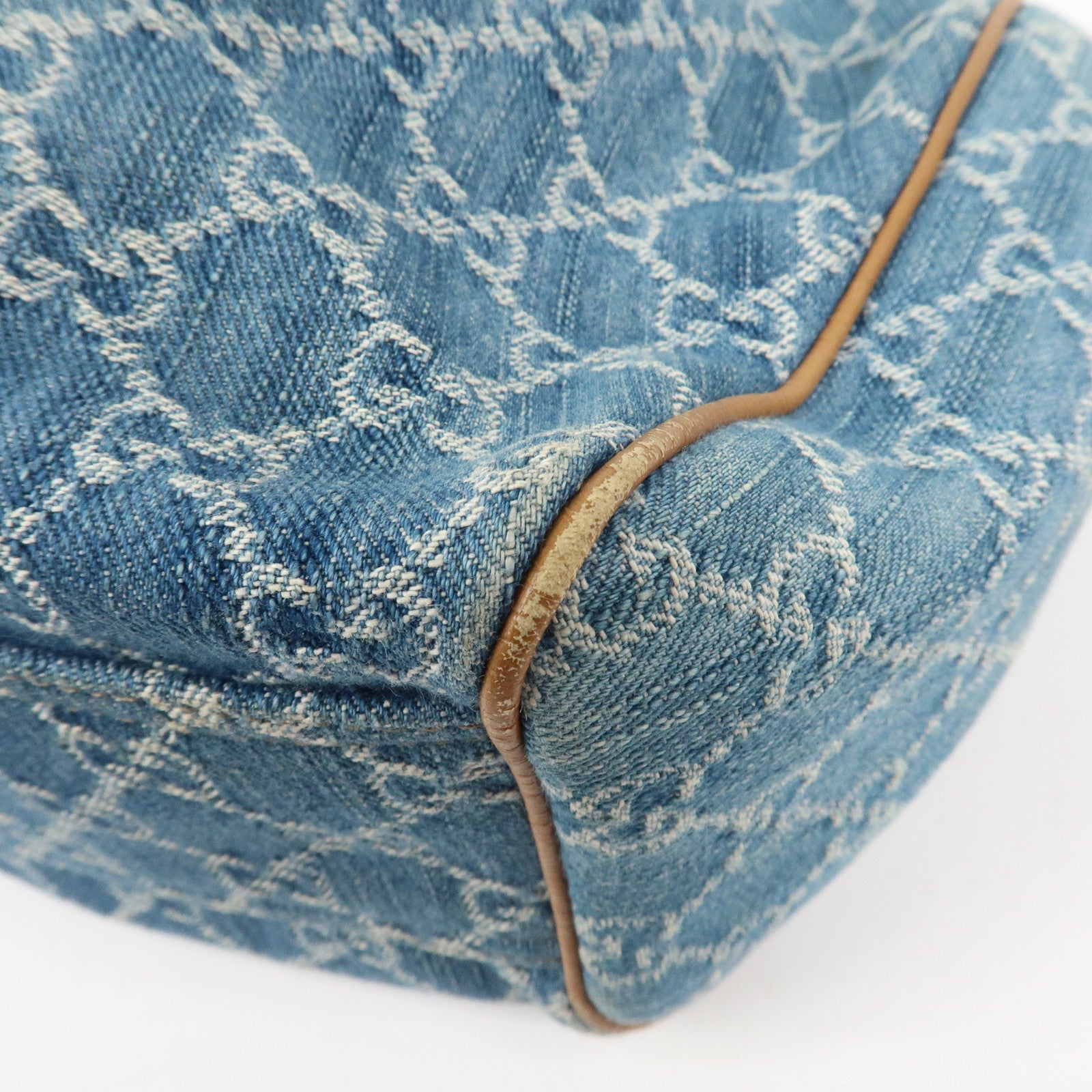 GUCCI Sukey GG Denim Leather Tote Bag Hand Bag Blue Brown 211944