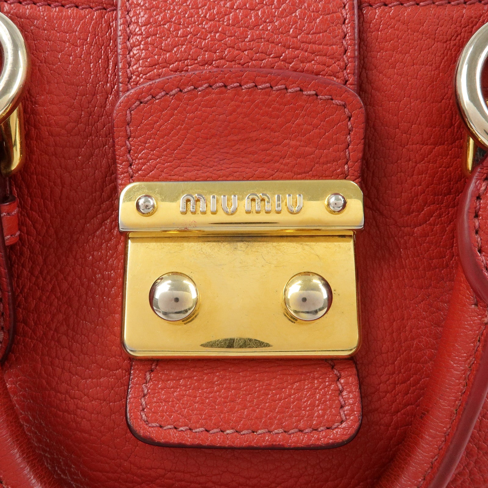 MIU MIU Madras Leather 2Way Bag Hand Bag Shoulder Bag Red