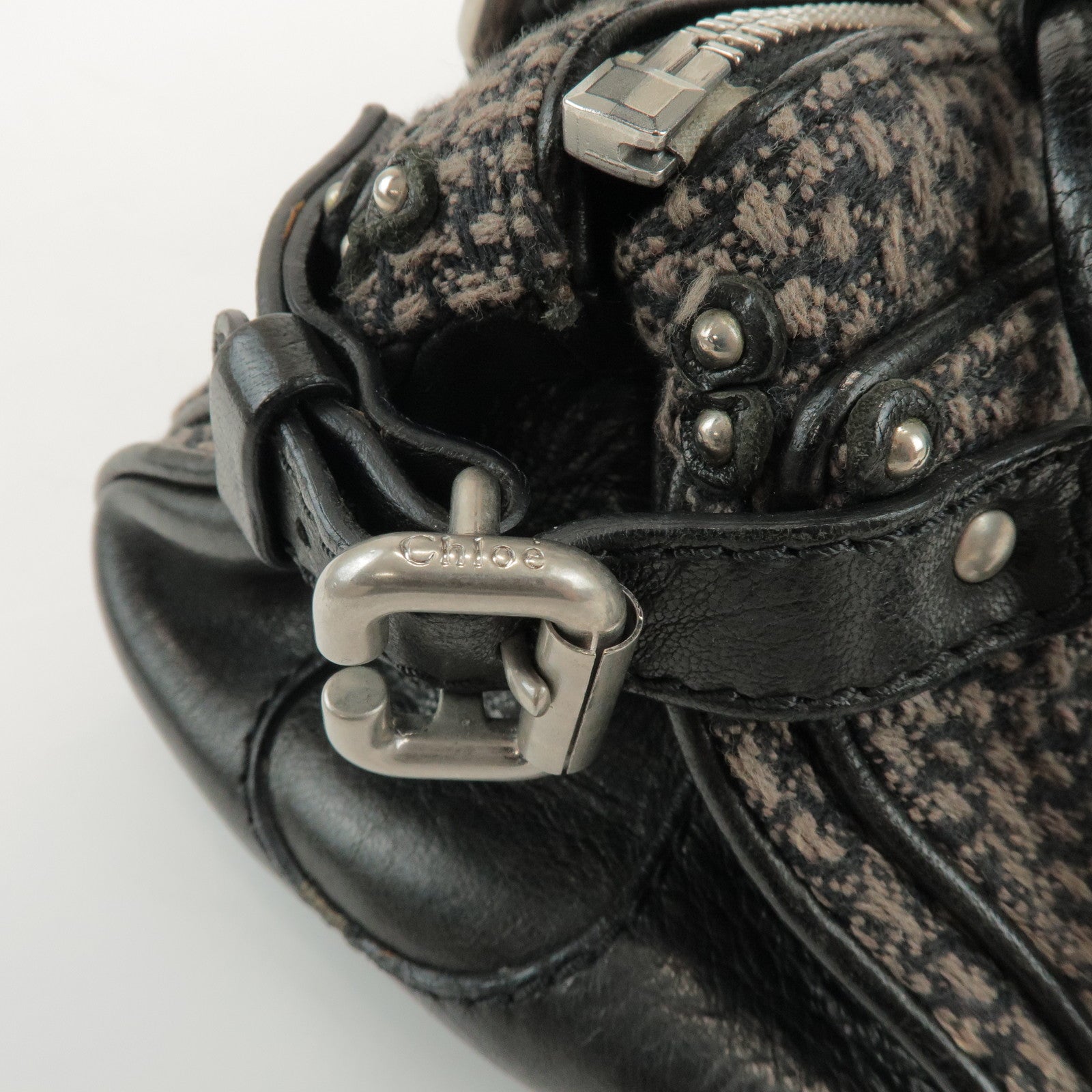 Chloe Paddington Mini Tweed Leather Hand Bag Black Brown