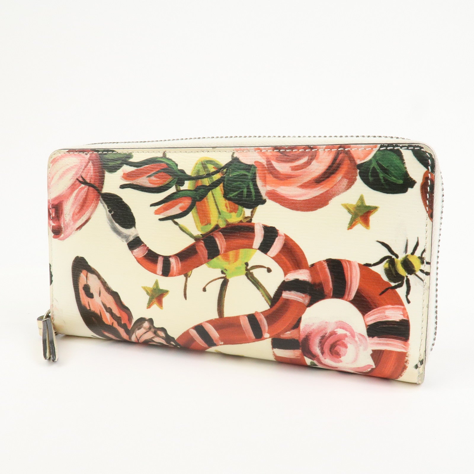 GUCCI Leather Round Zippy Long Wallet White 410102