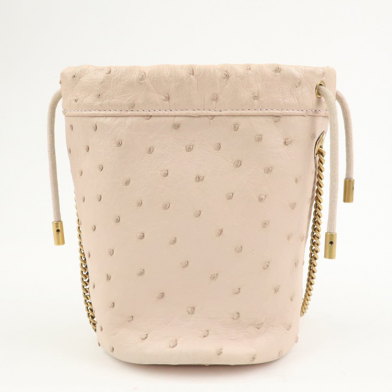GUCCI GG Marmont Ostrich Leather Mini Bucket Chain Bag Ivory 575163