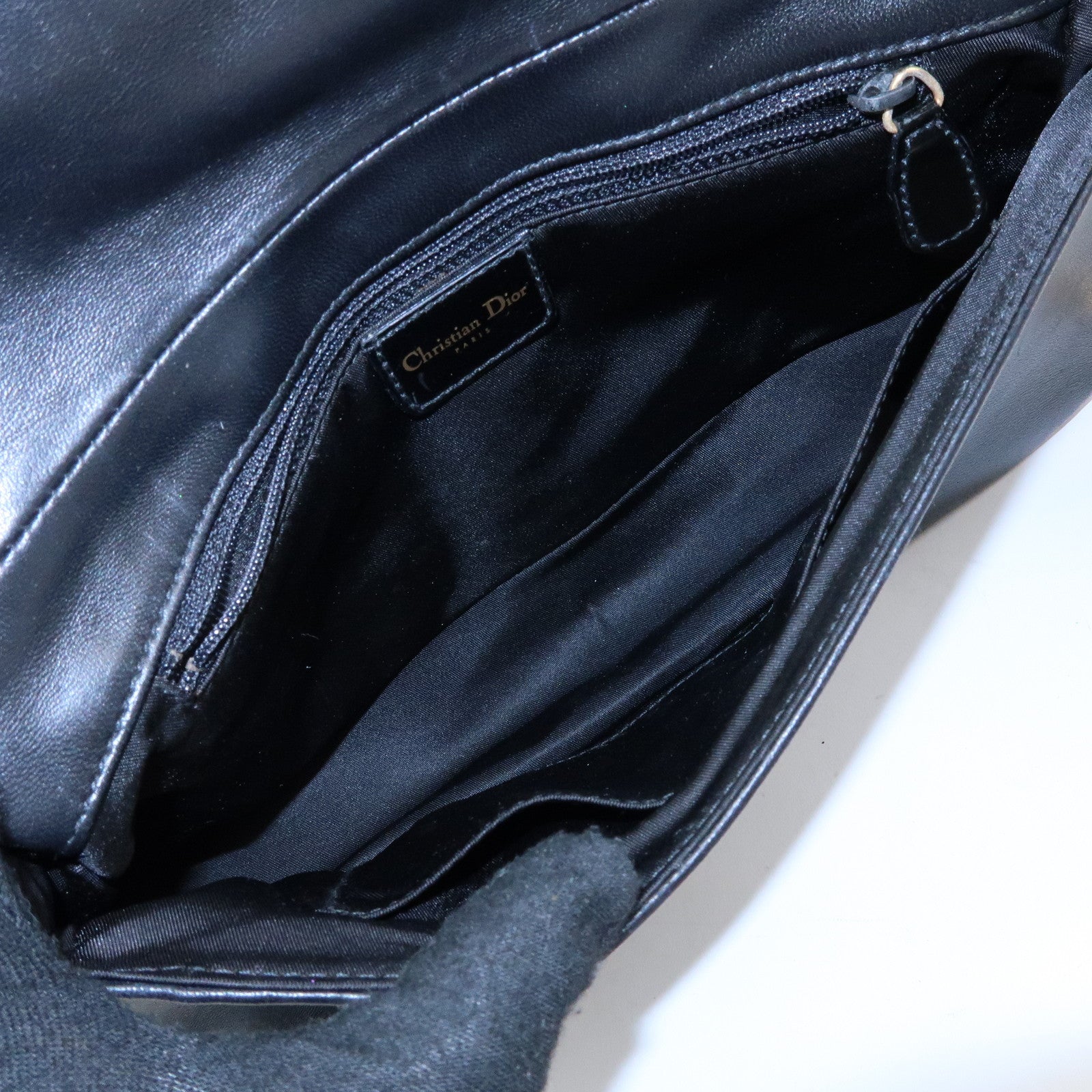 Christian Dior Cannage Leather Chain Shoulder Bag Clutch Bag Black