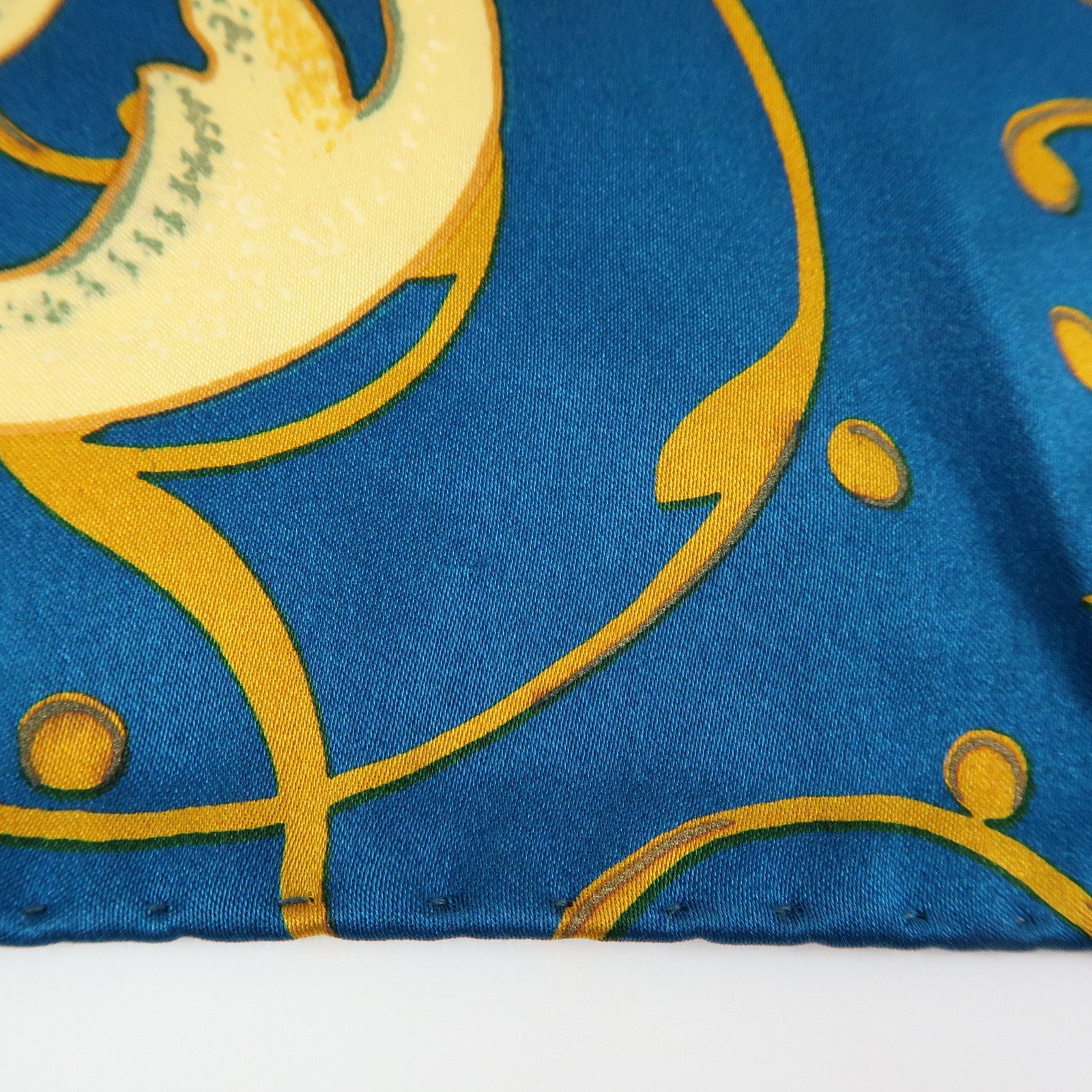 CHANEL Silk 100% Scarf Flower Print Sunflower Blue Gold