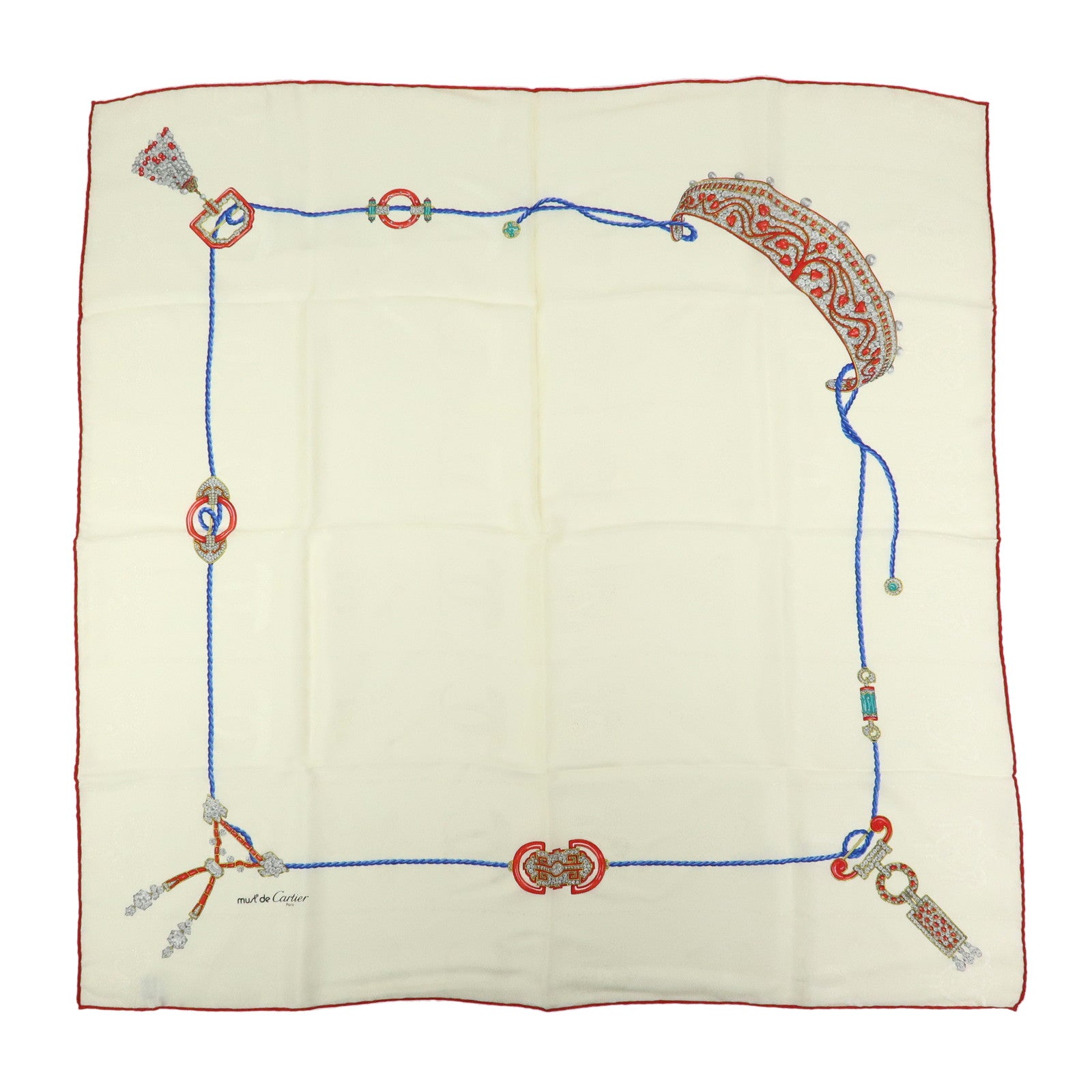Cartier Must de Cartier Silk 100% Scarf Jewelry Motif Beige Red