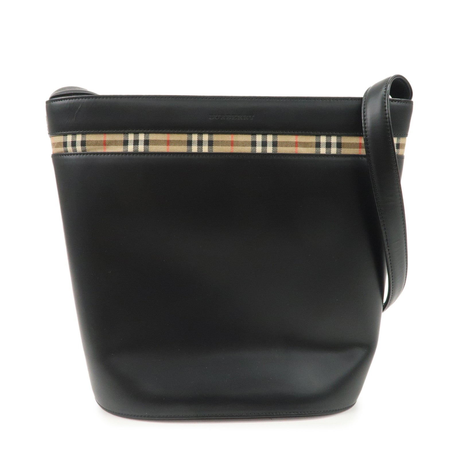 BURBERRY Burberrys Leather Shoulder Bag Black Silver Hardware Used