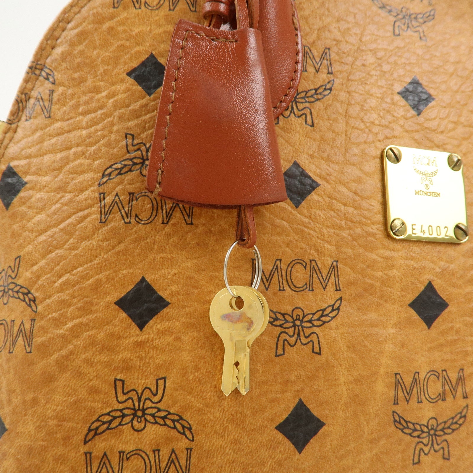 MCM Visetos Logo Leather 2WAY Bag Hand Bag Shoulder Bag Brown
