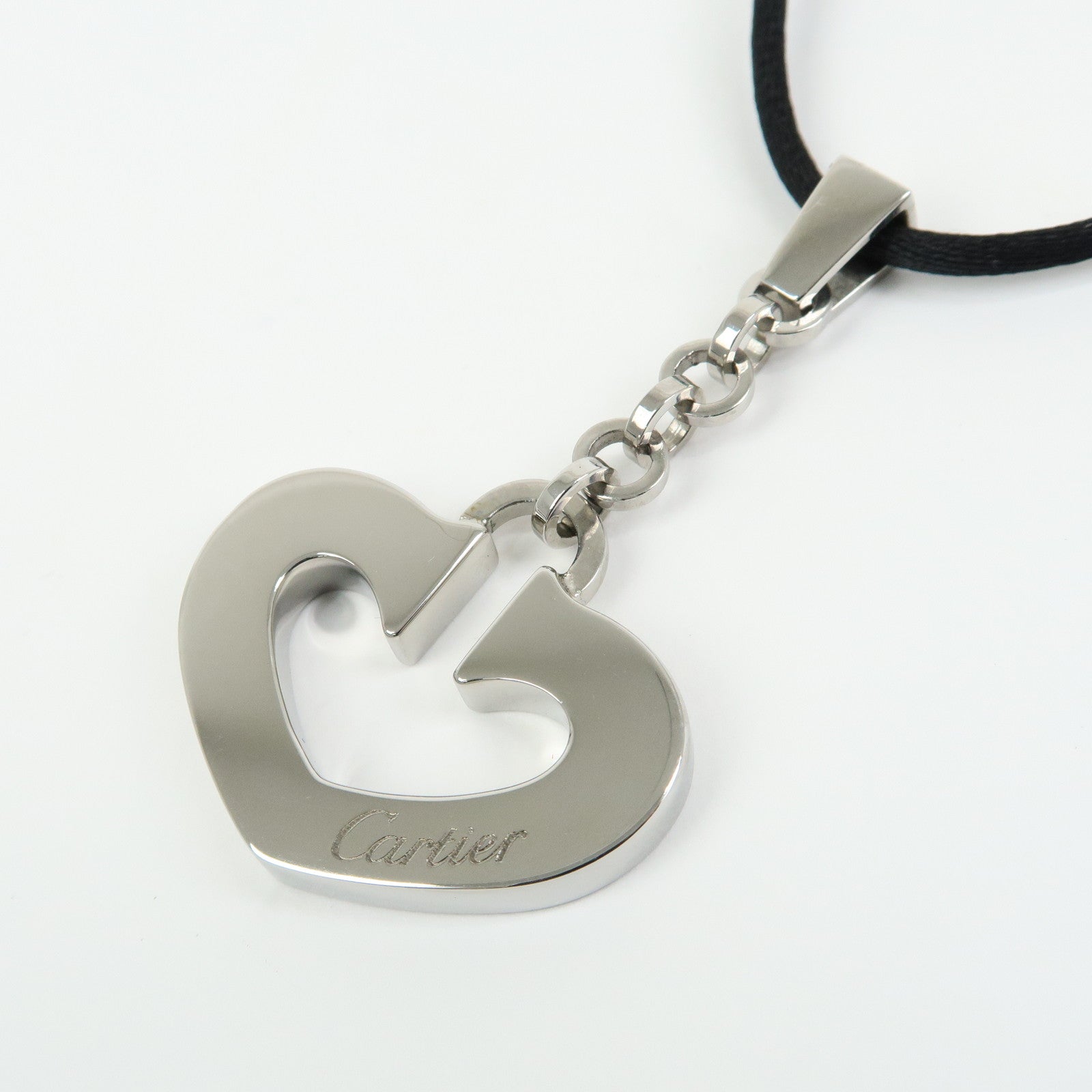 Cartier C Heart Metal Code Pendant Necklace Silver Black