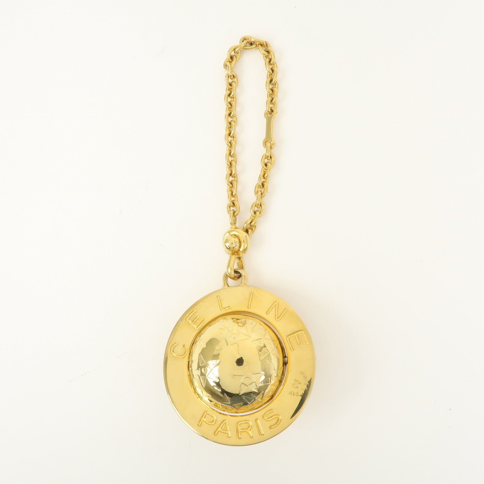 CELINE Saturn Motif Metal Bag Charm Key Holder Gold