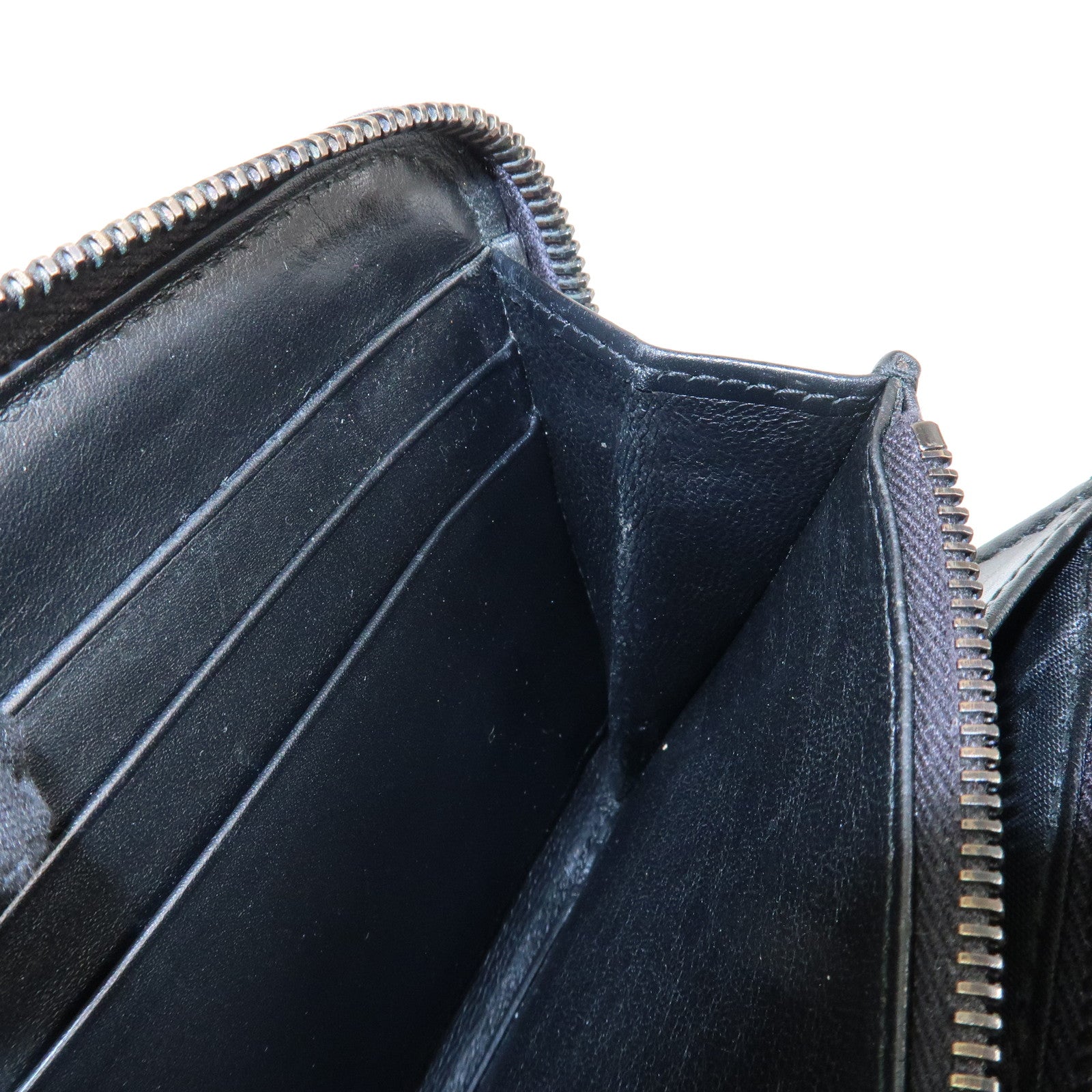 BOTTEGA VENETA Intrecciato Leather Round Zippy Wallet Black 114076 Used