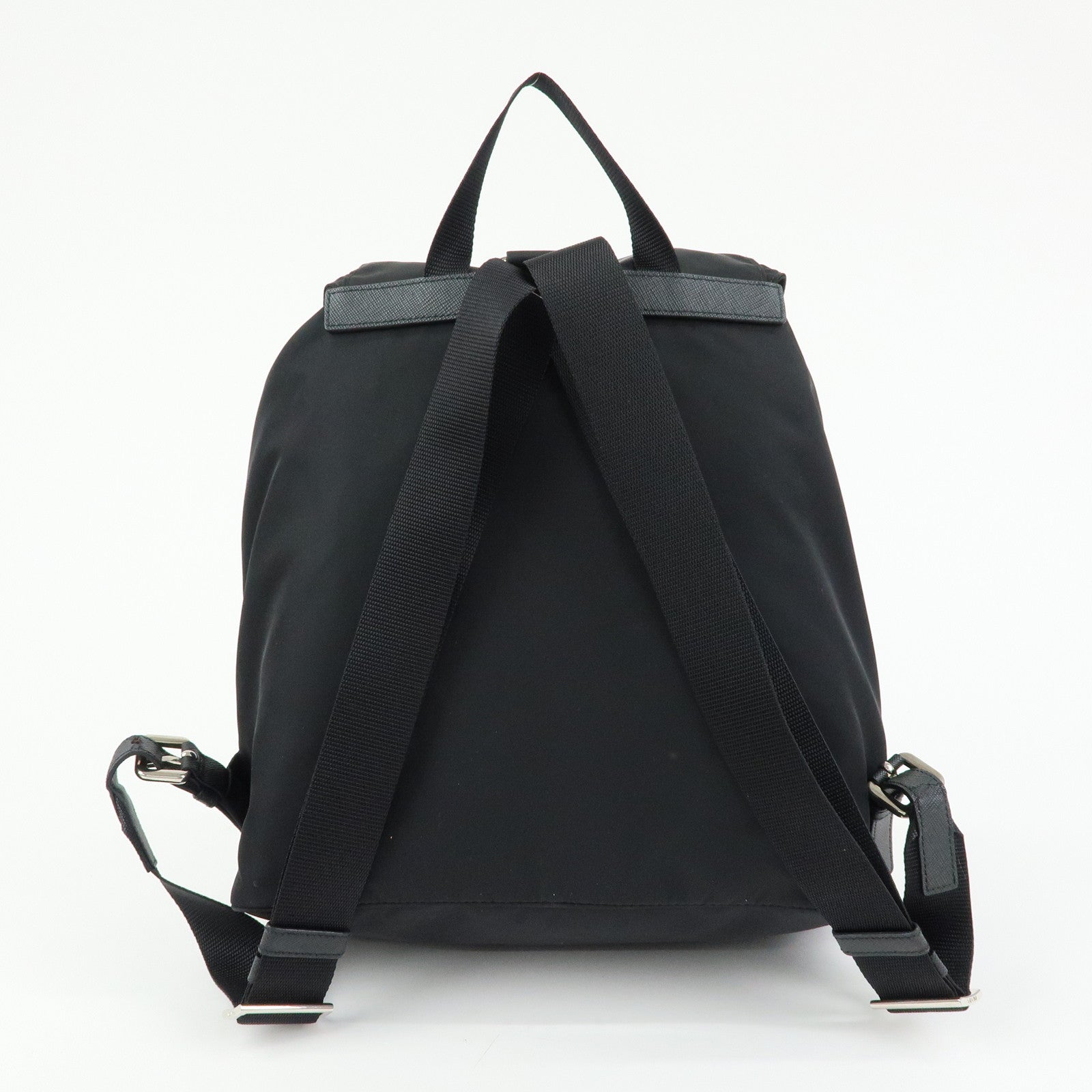 PRADA Triangle Logo Nylon Leather Backpack Rucksack Black 1BZ005