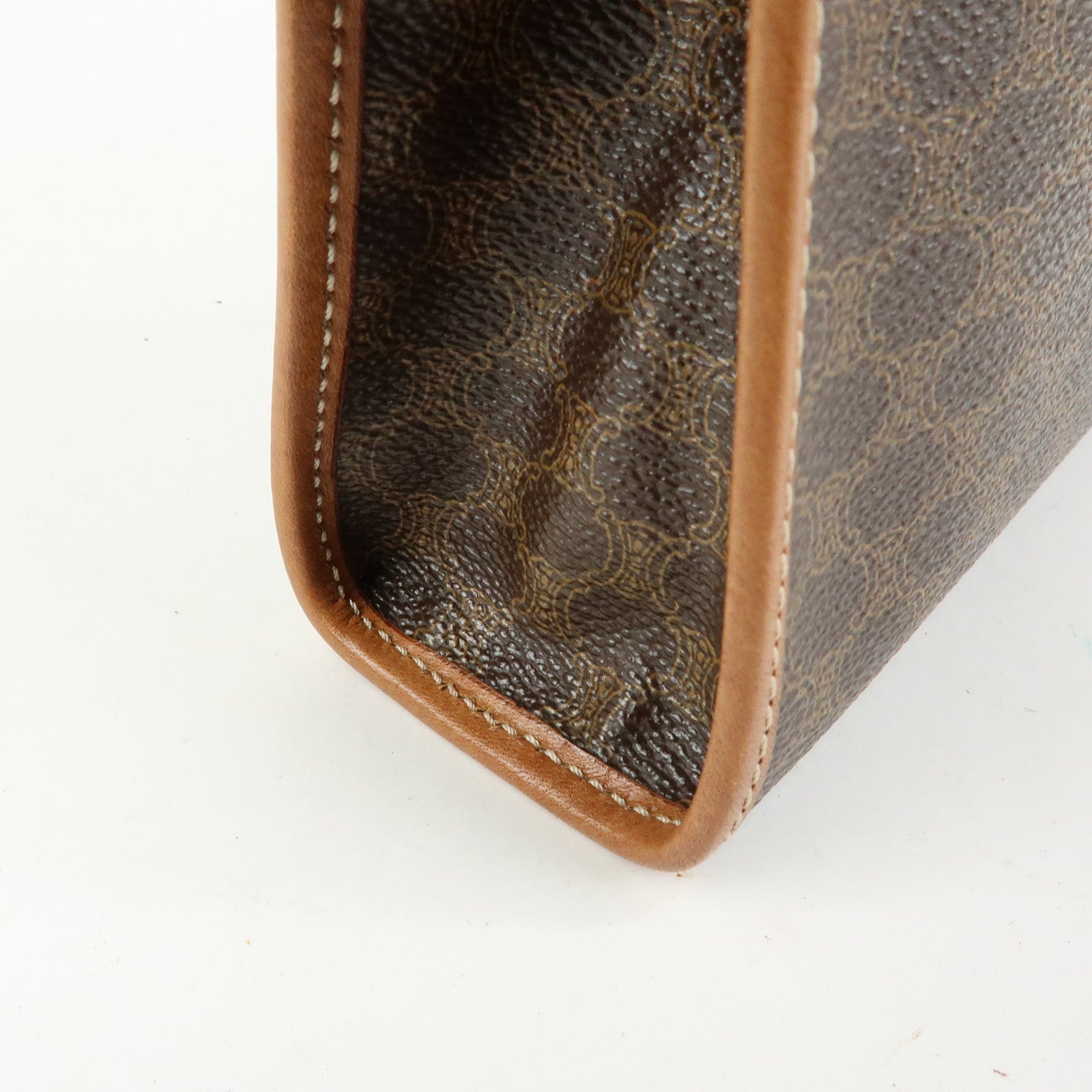 CELINE Macadam PVC Coated Canvas Leather Clutch Bag Pouch Brown