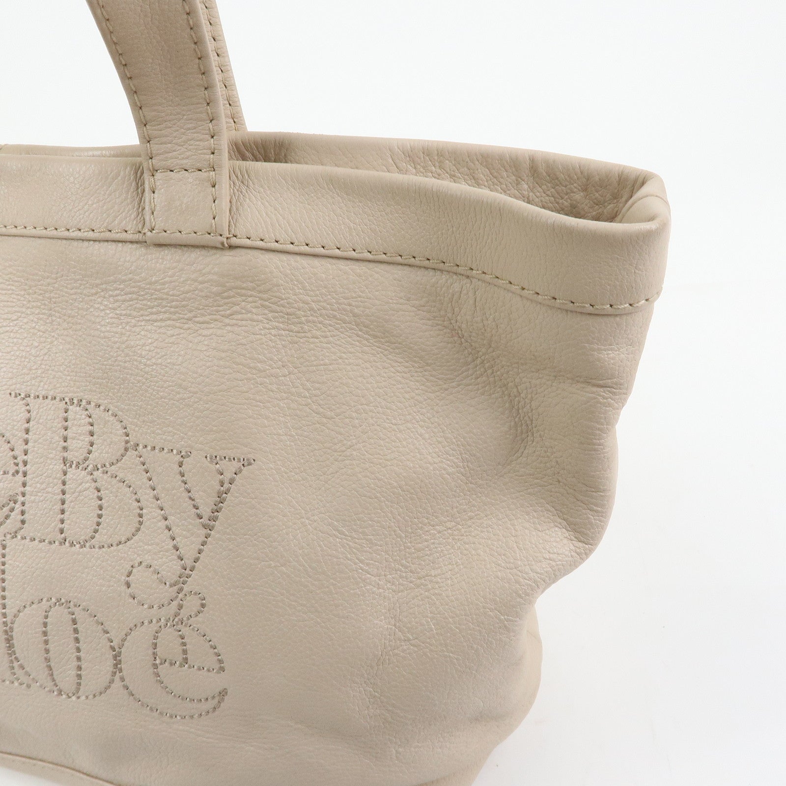 Chloe See by Chole Leather Tote Bag Hand Bag Pouch Beige