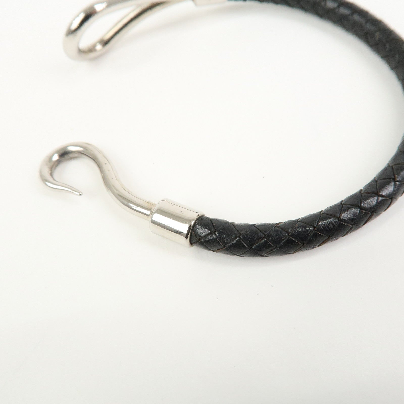 HERMES Jumbo Leather Metal Choker Bracelet Black
