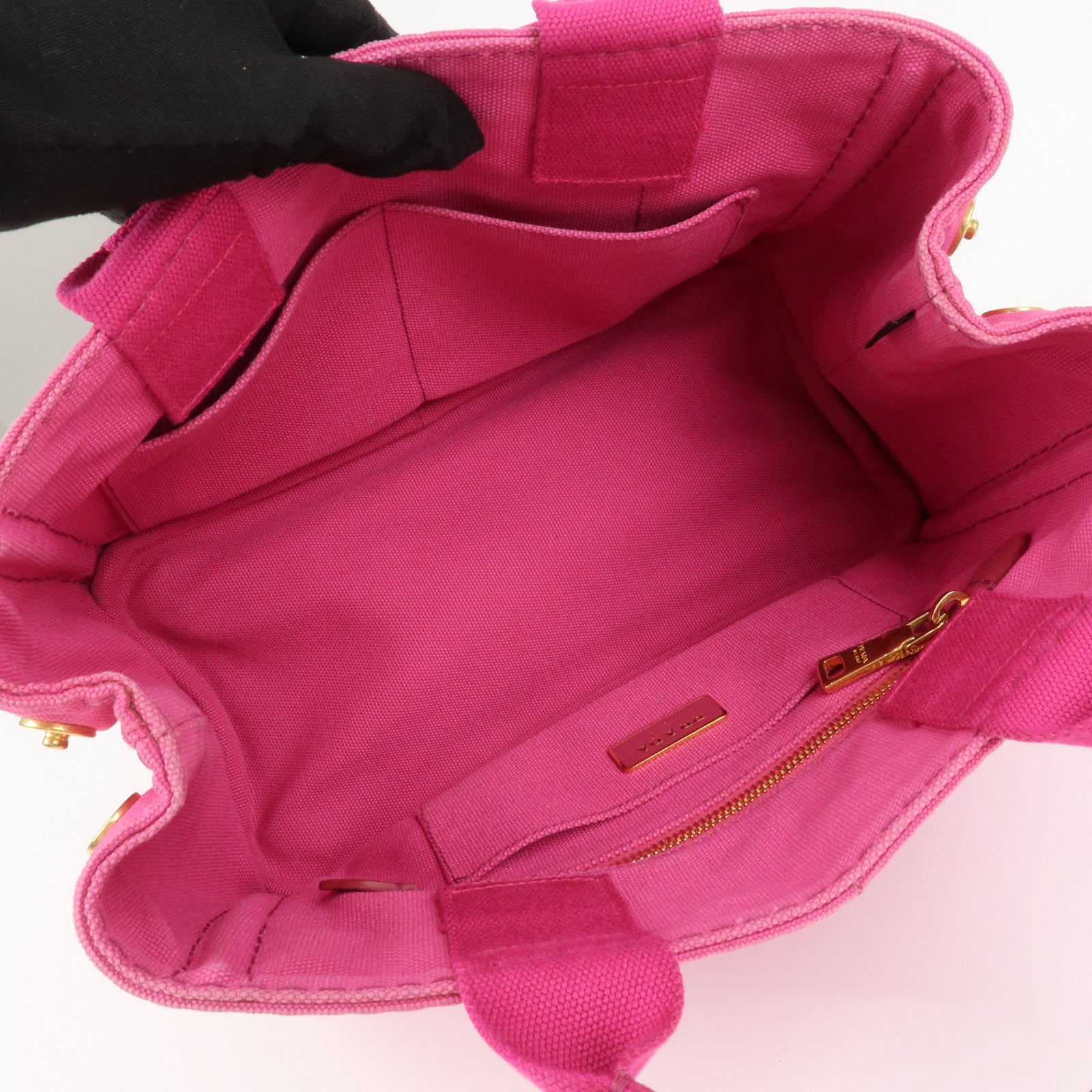 PRADA Logo Canapa Mini Canvas Hand Bag Tote Bag Pink BN2439